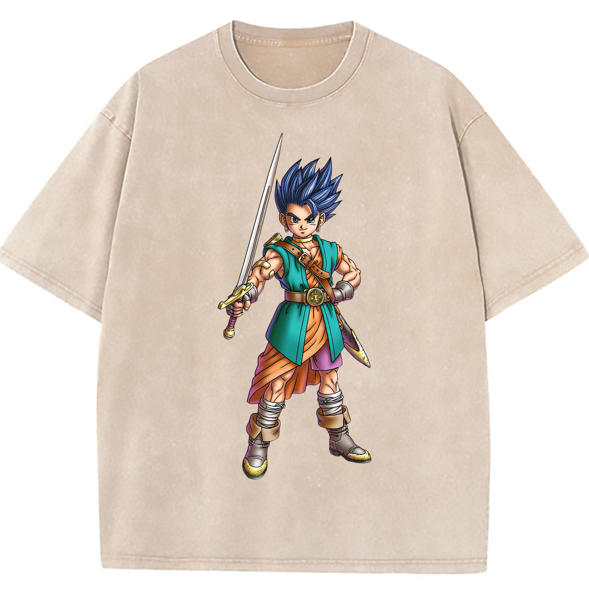 （画像用） ドラゴンクエスト Doragon Kuesuto Dragon Quest 綿100% ヴィンテージ風 半袖Tシャツ（フロントプリント）
