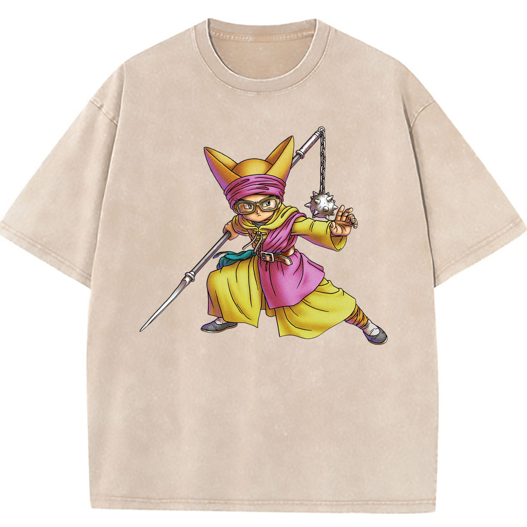 （画像用） ドラゴンクエスト Doragon Kuesuto Dragon Quest 綿100% ヴィンテージ風 半袖Tシャツ（フロントプリント）