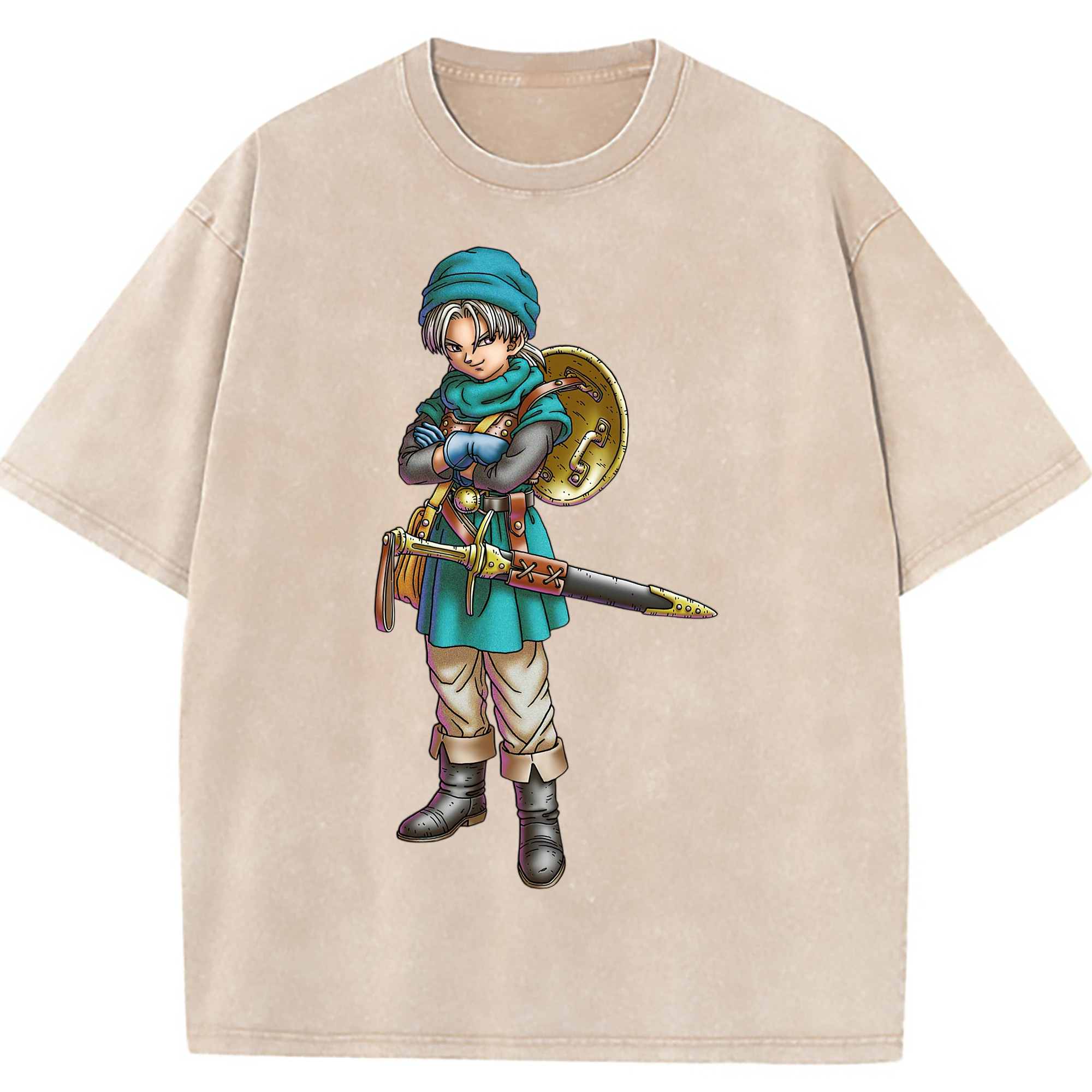 （画像用） ドラゴンクエスト Doragon Kuesuto Dragon Quest 綿100% ヴィンテージ風 半袖Tシャツ（フロントプリント）