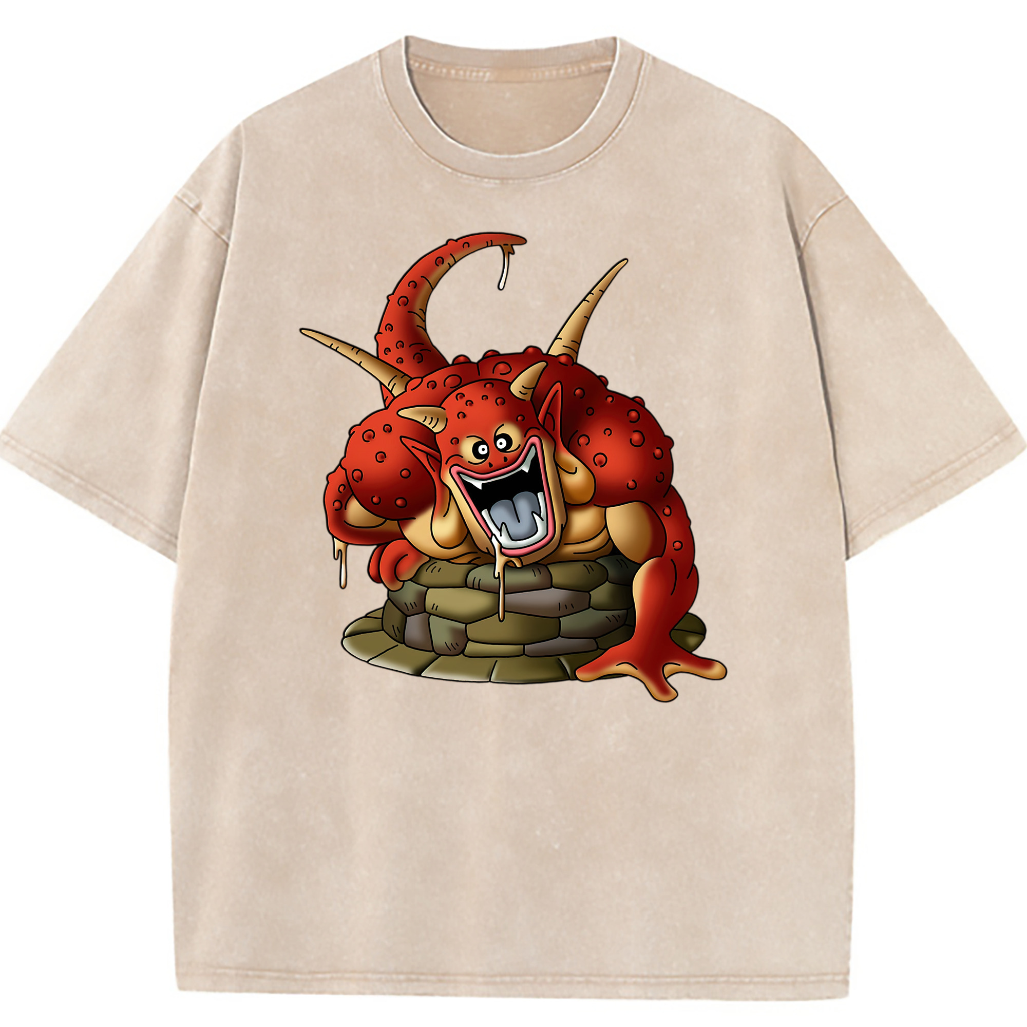 （画像用） ドラゴンクエスト Doragon Kuesuto Dragon Quest 綿100% ヴィンテージ風 半袖Tシャツ（フロントプリント）