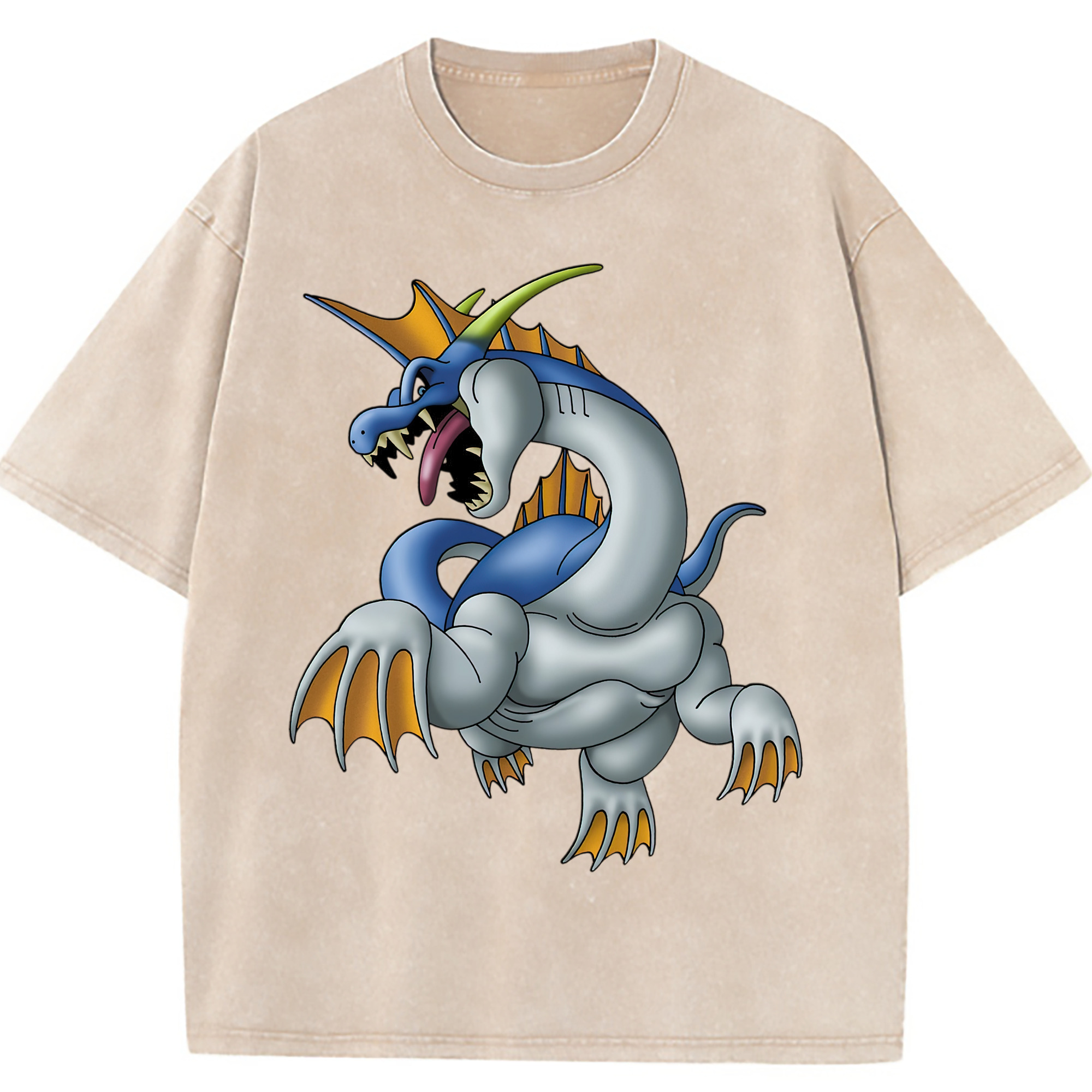 （画像用） ドラゴンクエスト Doragon Kuesuto Dragon Quest 綿100% ヴィンテージ風 半袖Tシャツ（フロントプリント）