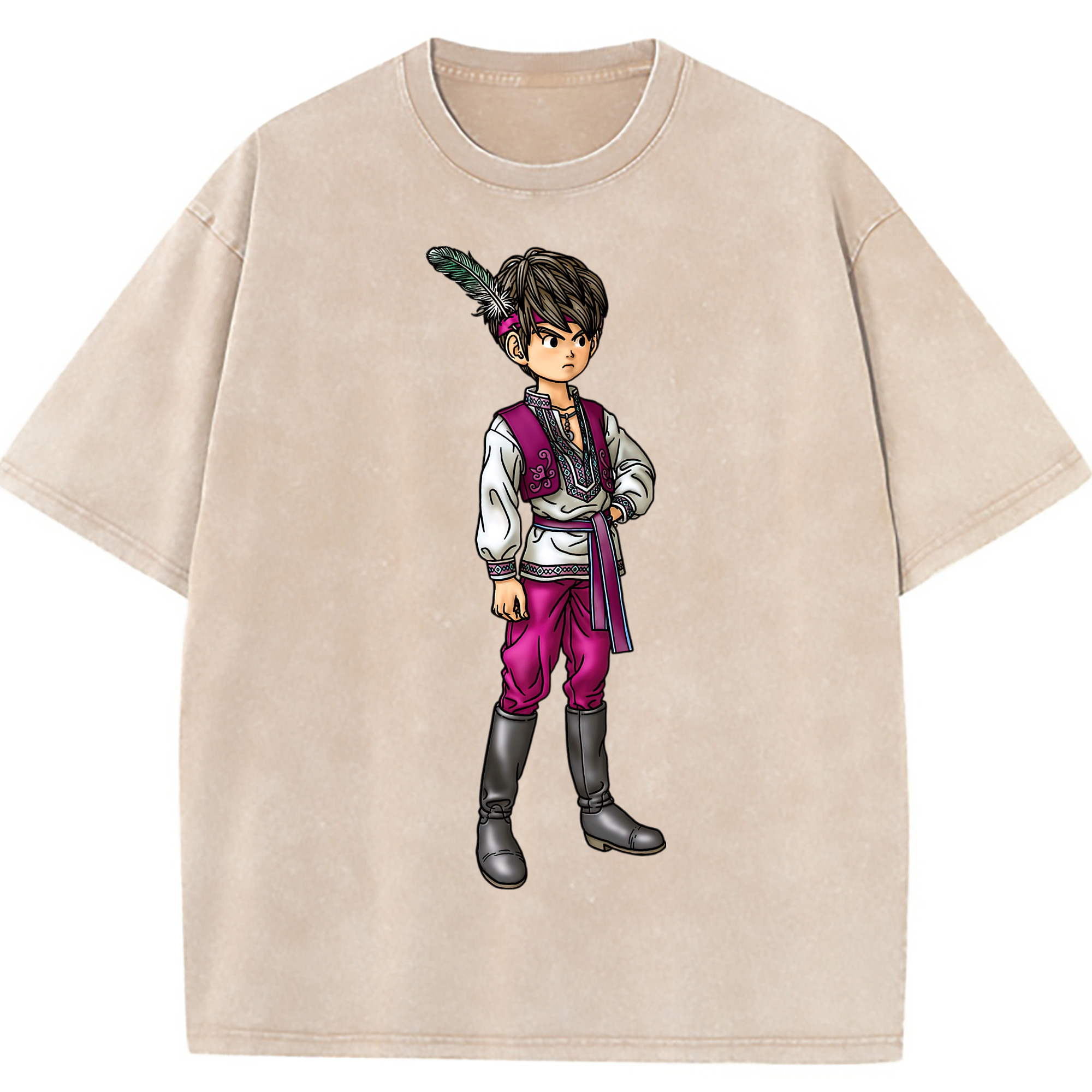 （画像用） ドラゴンクエスト Doragon Kuesuto Dragon Quest 綿100% ヴィンテージ風 半袖Tシャツ（フロントプリント）