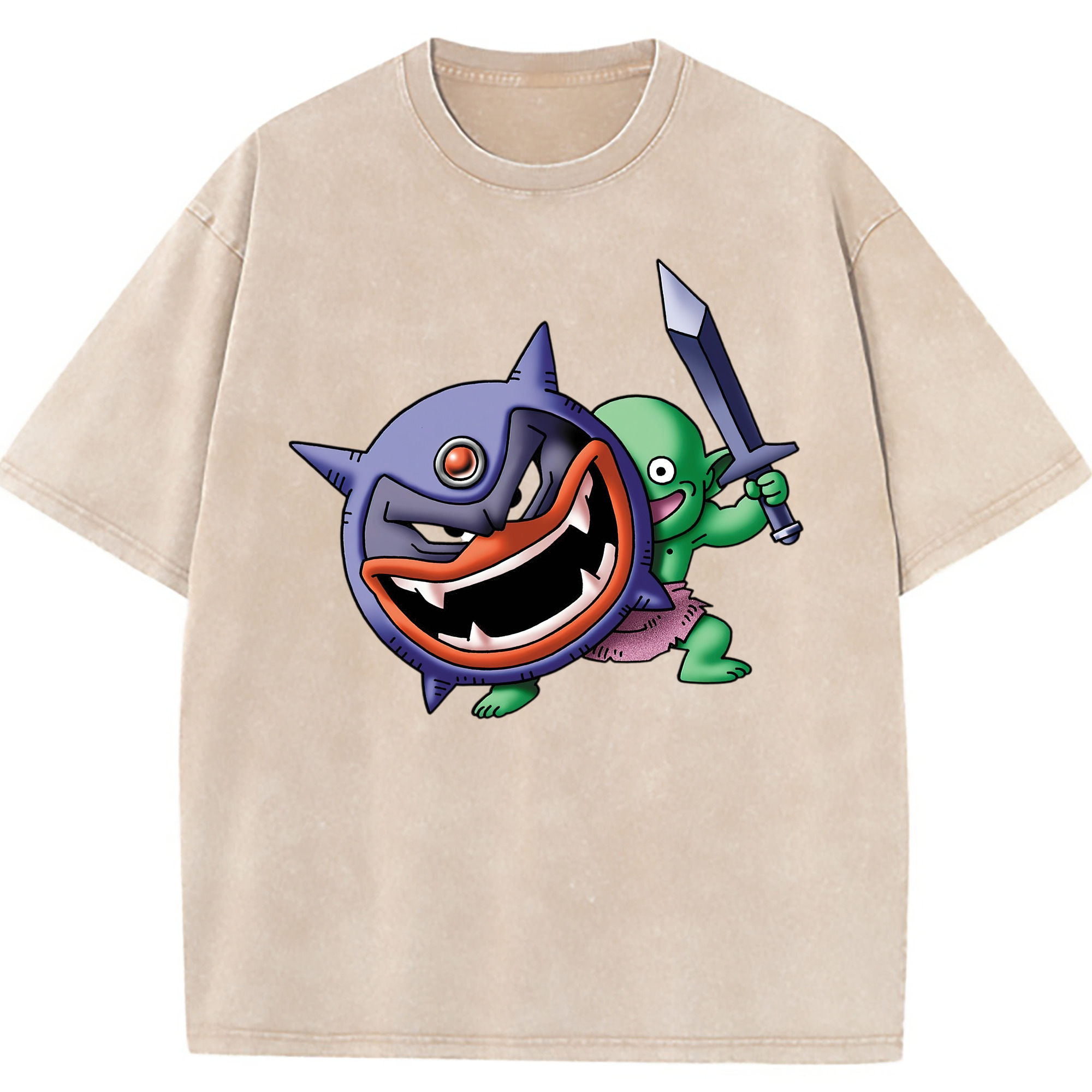 （画像用） ドラゴンクエスト Doragon Kuesuto Dragon Quest 綿100% ヴィンテージ風 半袖Tシャツ（フロントプリント）