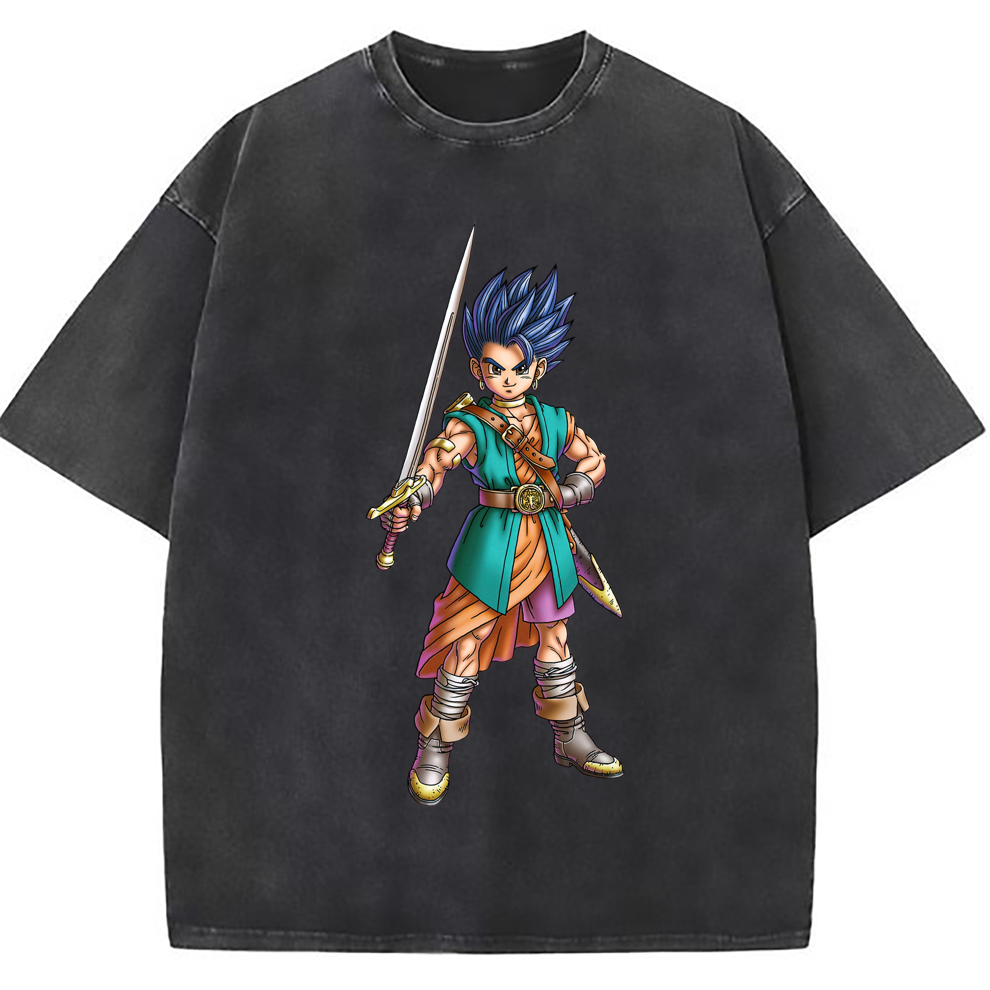 （画像用） ドラゴンクエスト Doragon Kuesuto Dragon Quest 綿100% ヴィンテージ風 半袖Tシャツ（フロントプリント）