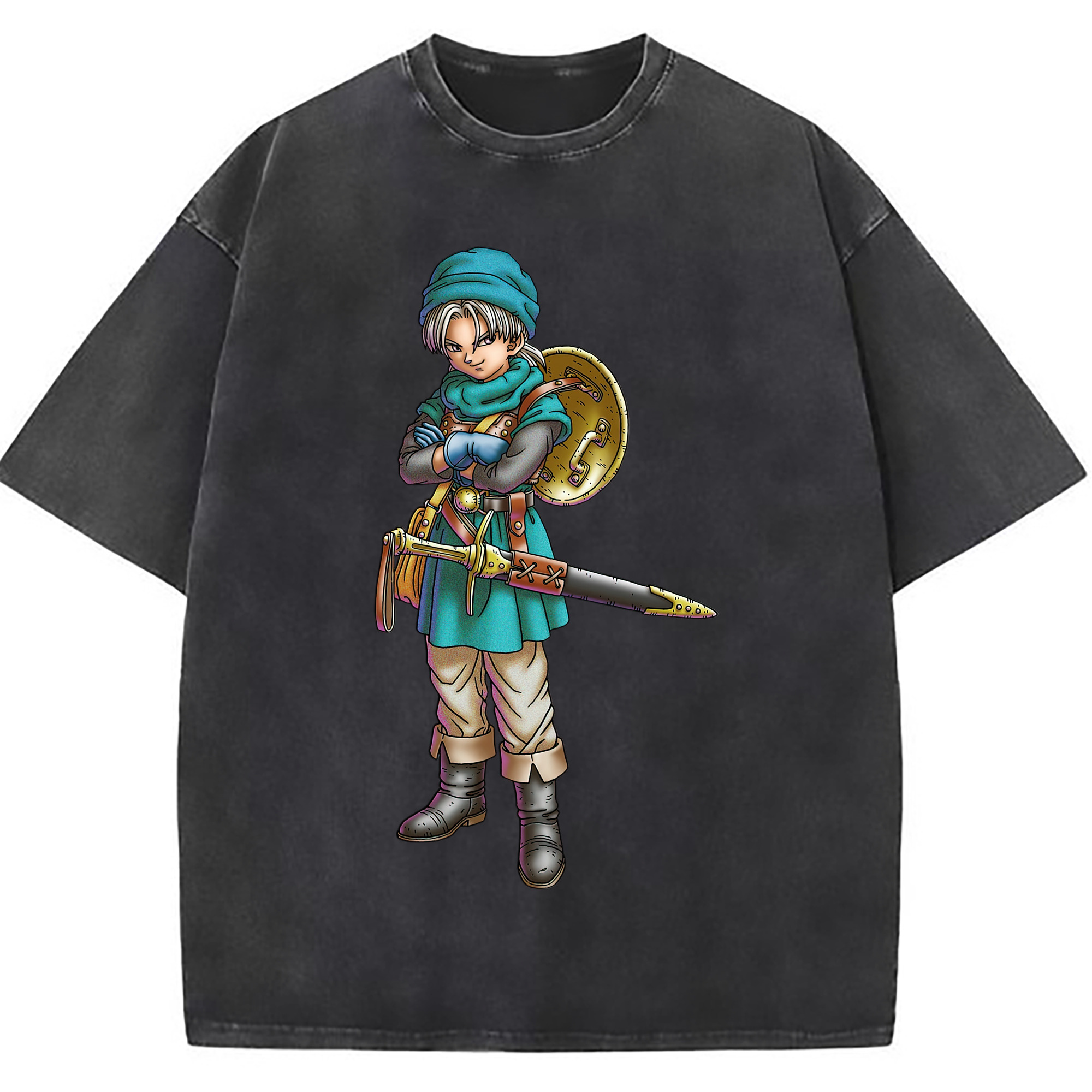 （画像用） ドラゴンクエスト Doragon Kuesuto Dragon Quest 綿100% ヴィンテージ風 半袖Tシャツ（フロントプリント）
