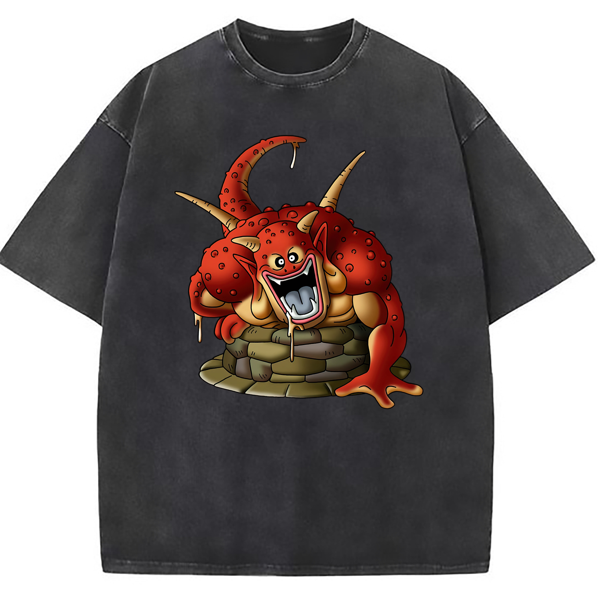 （画像用） ドラゴンクエスト Doragon Kuesuto Dragon Quest 綿100% ヴィンテージ風 半袖Tシャツ（フロントプリント）