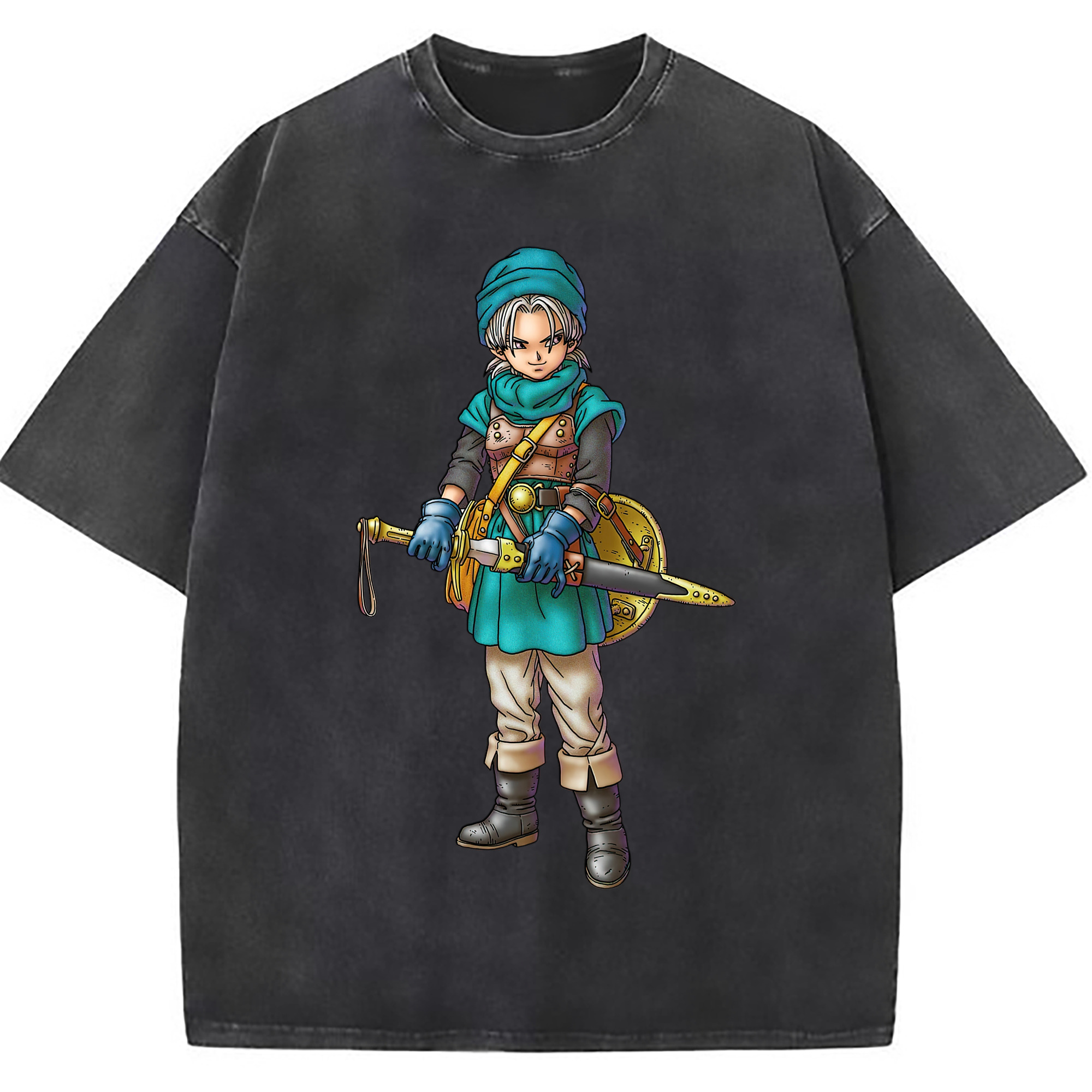 （画像用） ドラゴンクエスト Doragon Kuesuto Dragon Quest 綿100% ヴィンテージ風 半袖Tシャツ（フロントプリント）