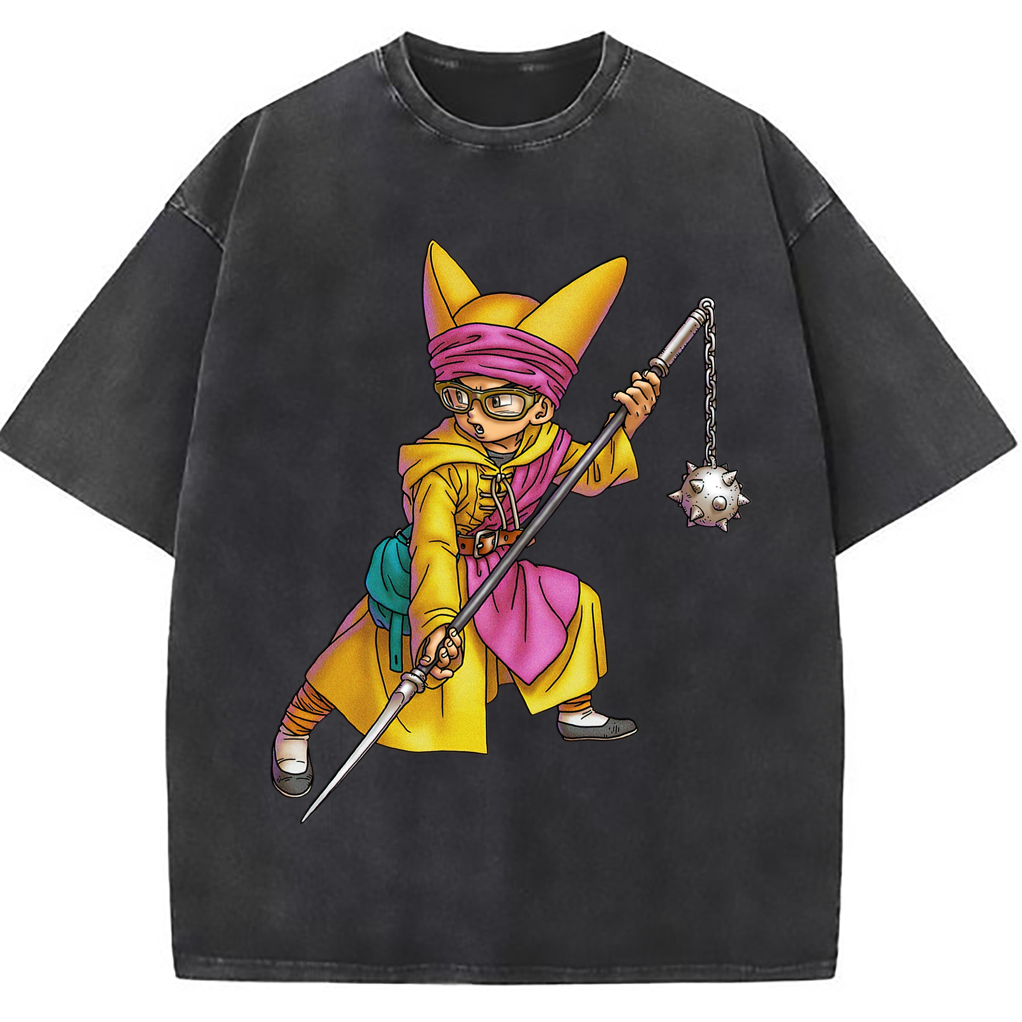 （画像用） ドラゴンクエスト Doragon Kuesuto Dragon Quest 綿100% ヴィンテージ風 半袖Tシャツ（フロントプリント）