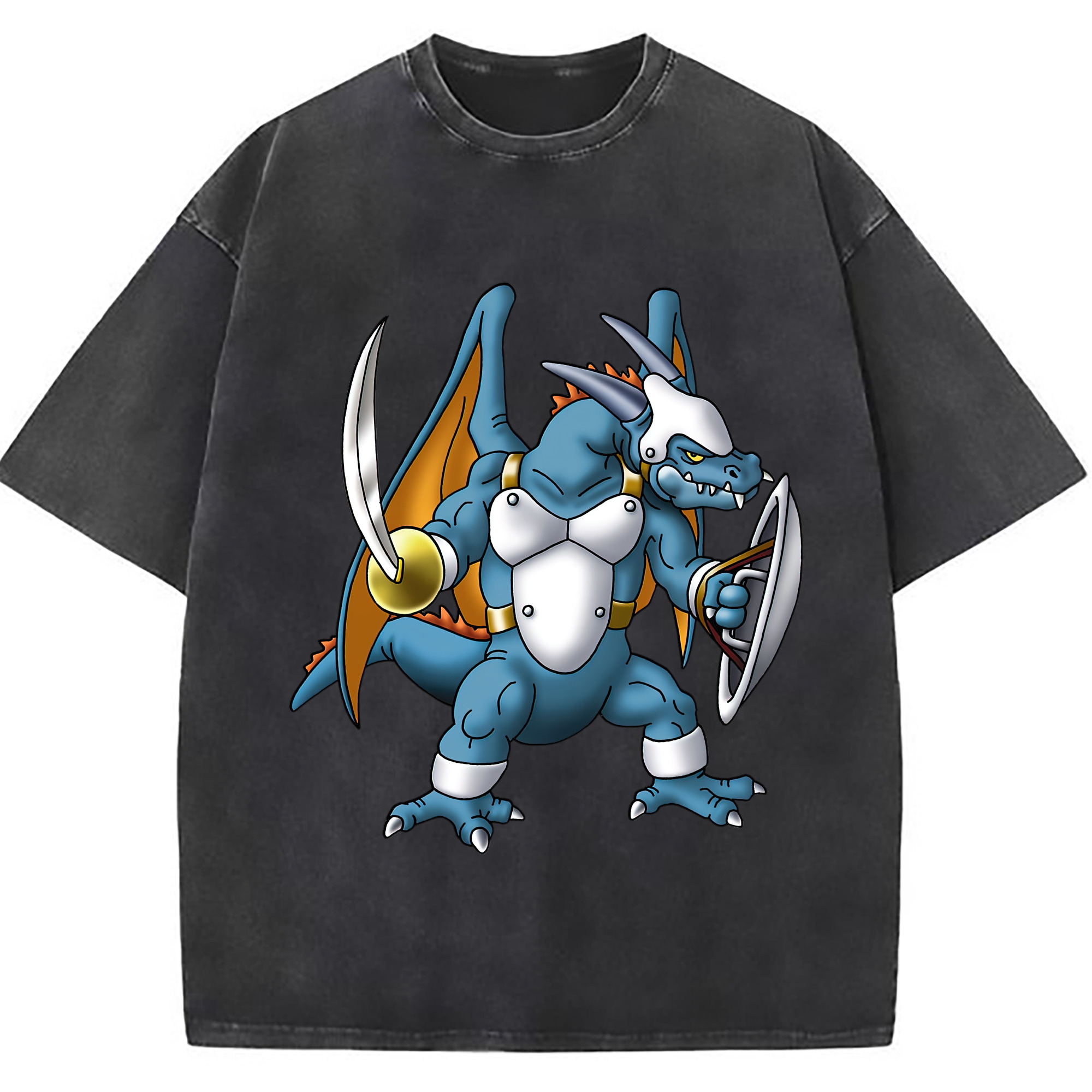（画像用） ドラゴンクエスト Doragon Kuesuto Dragon Quest 綿100% ヴィンテージ風 半袖Tシャツ（フロントプリント）