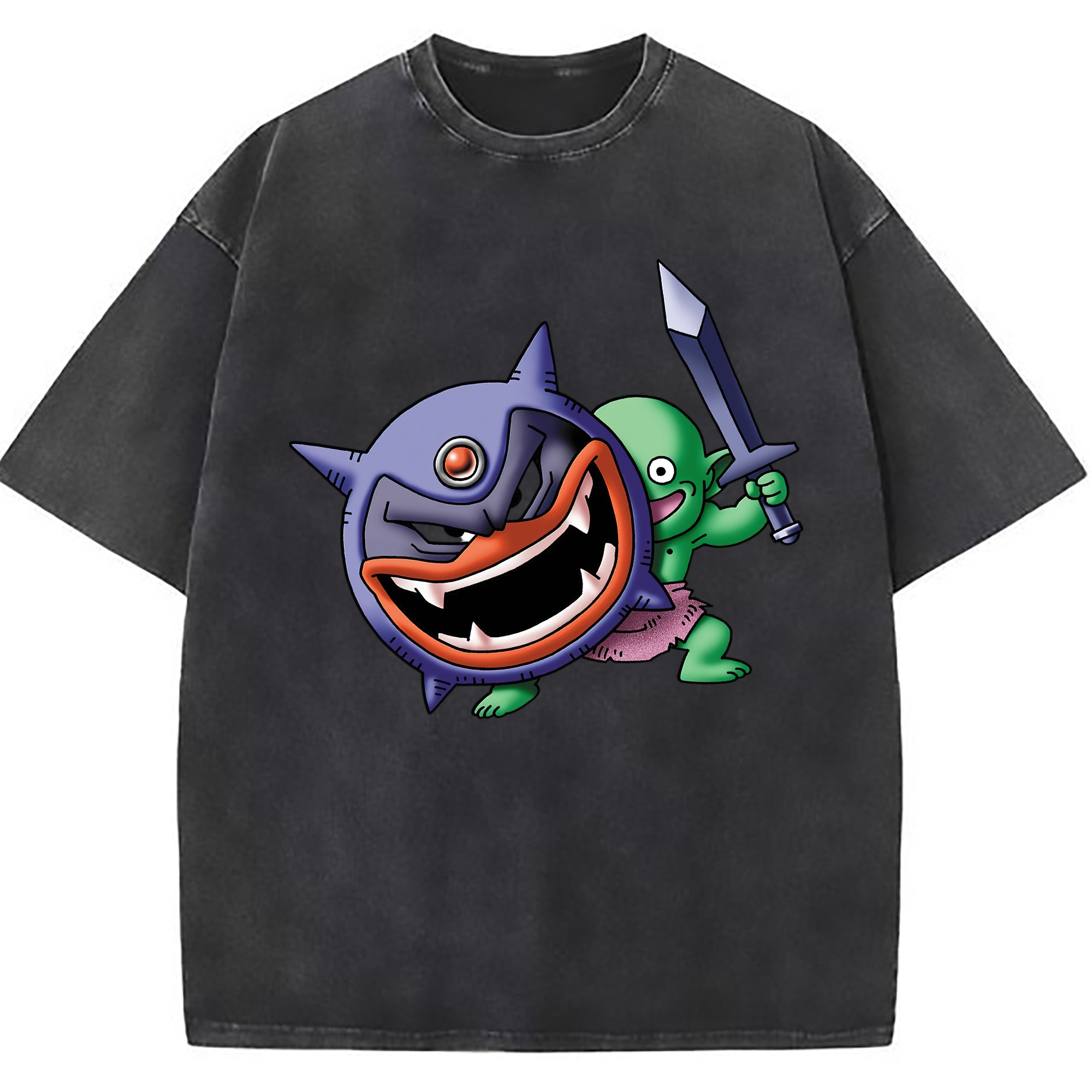 （画像用） ドラゴンクエスト Doragon Kuesuto Dragon Quest 綿100% ヴィンテージ風 半袖Tシャツ（フロントプリント）