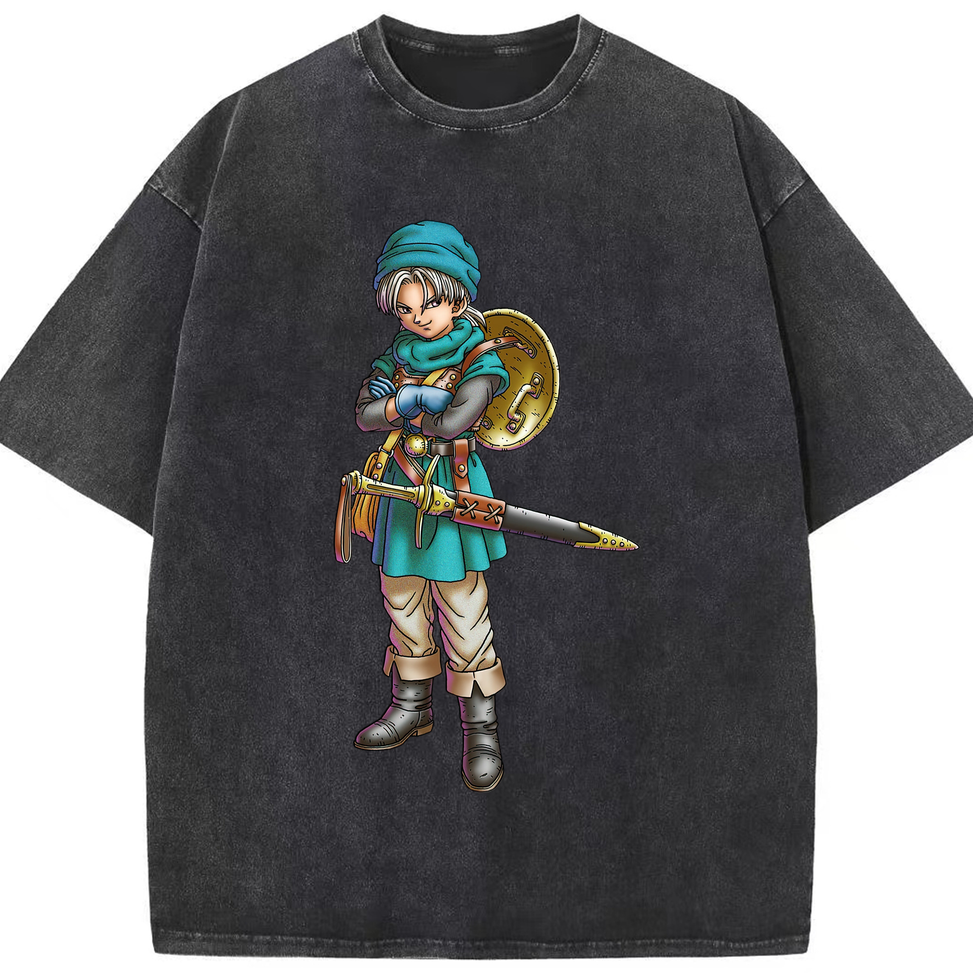 （画像用） ドラゴンクエスト Doragon Kuesuto Dragon Quest 綿100% ヴィンテージ風 半袖Tシャツ（フロントプリント）