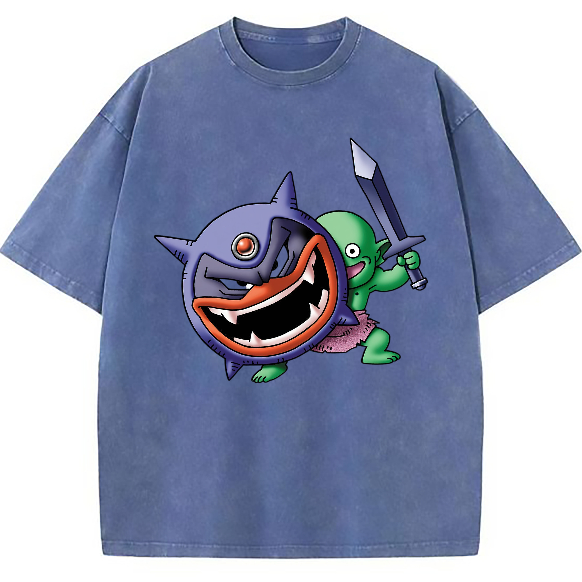 （画像用） ドラゴンクエスト Doragon Kuesuto Dragon Quest 綿100% ヴィンテージ風 半袖Tシャツ（フロントプリント）