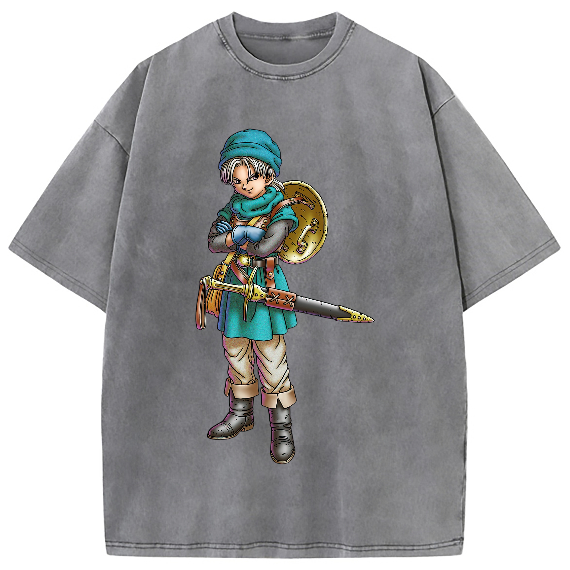 （画像用） ドラゴンクエスト Doragon Kuesuto Dragon Quest 綿100% ヴィンテージ風 半袖Tシャツ（フロントプリント）