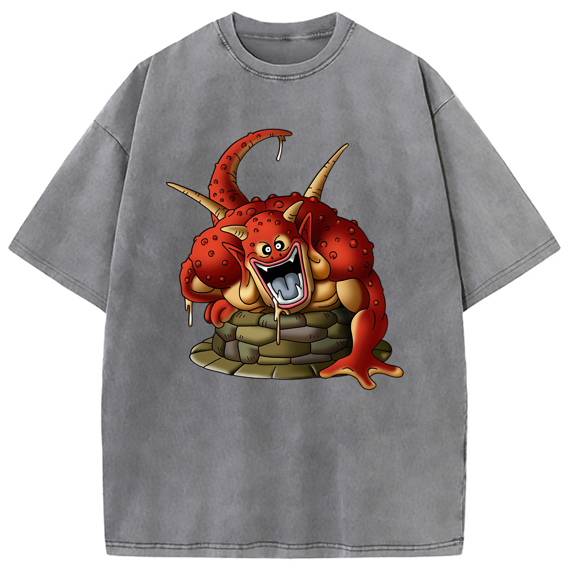 （画像用） ドラゴンクエスト Doragon Kuesuto Dragon Quest 綿100% ヴィンテージ風 半袖Tシャツ（フロントプリント）
