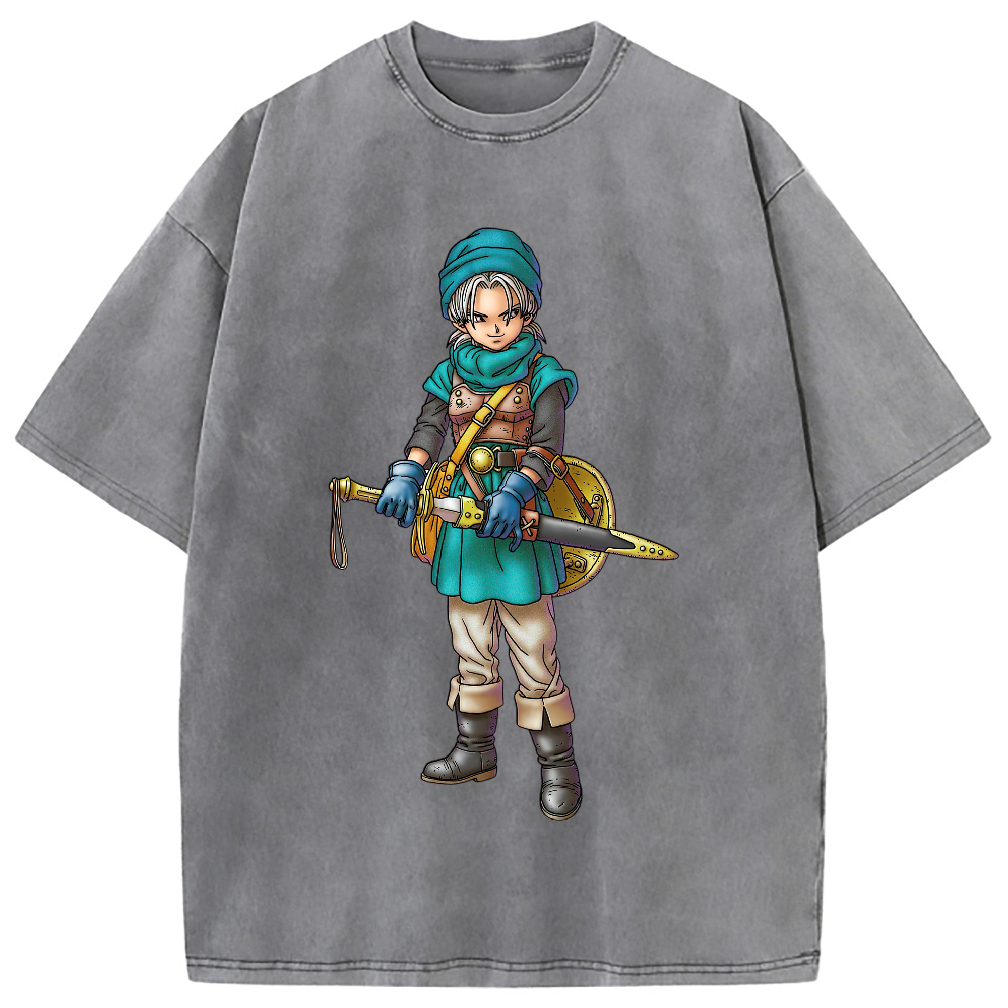 （画像用） ドラゴンクエスト Doragon Kuesuto Dragon Quest 綿100% ヴィンテージ風 半袖Tシャツ（フロントプリント）