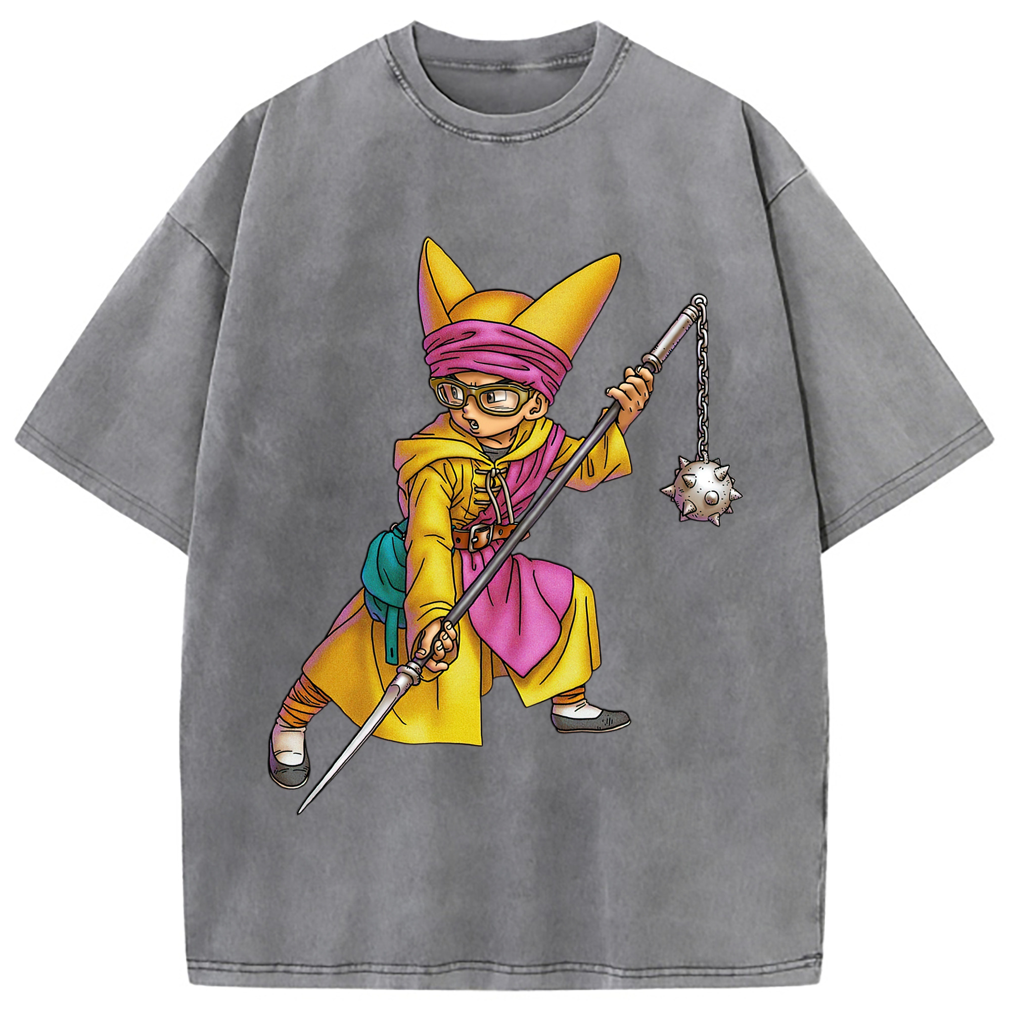 （画像用） ドラゴンクエスト Doragon Kuesuto Dragon Quest 綿100% ヴィンテージ風 半袖Tシャツ（フロントプリント）