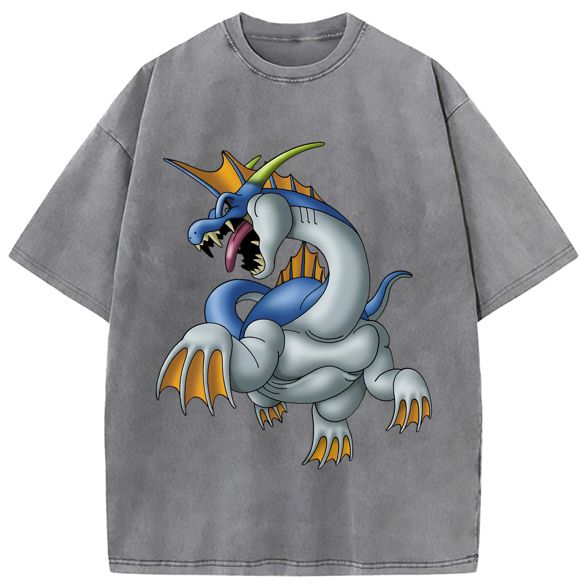 （画像用） ドラゴンクエスト Doragon Kuesuto Dragon Quest 綿100% ヴィンテージ風 半袖Tシャツ（フロントプリント）