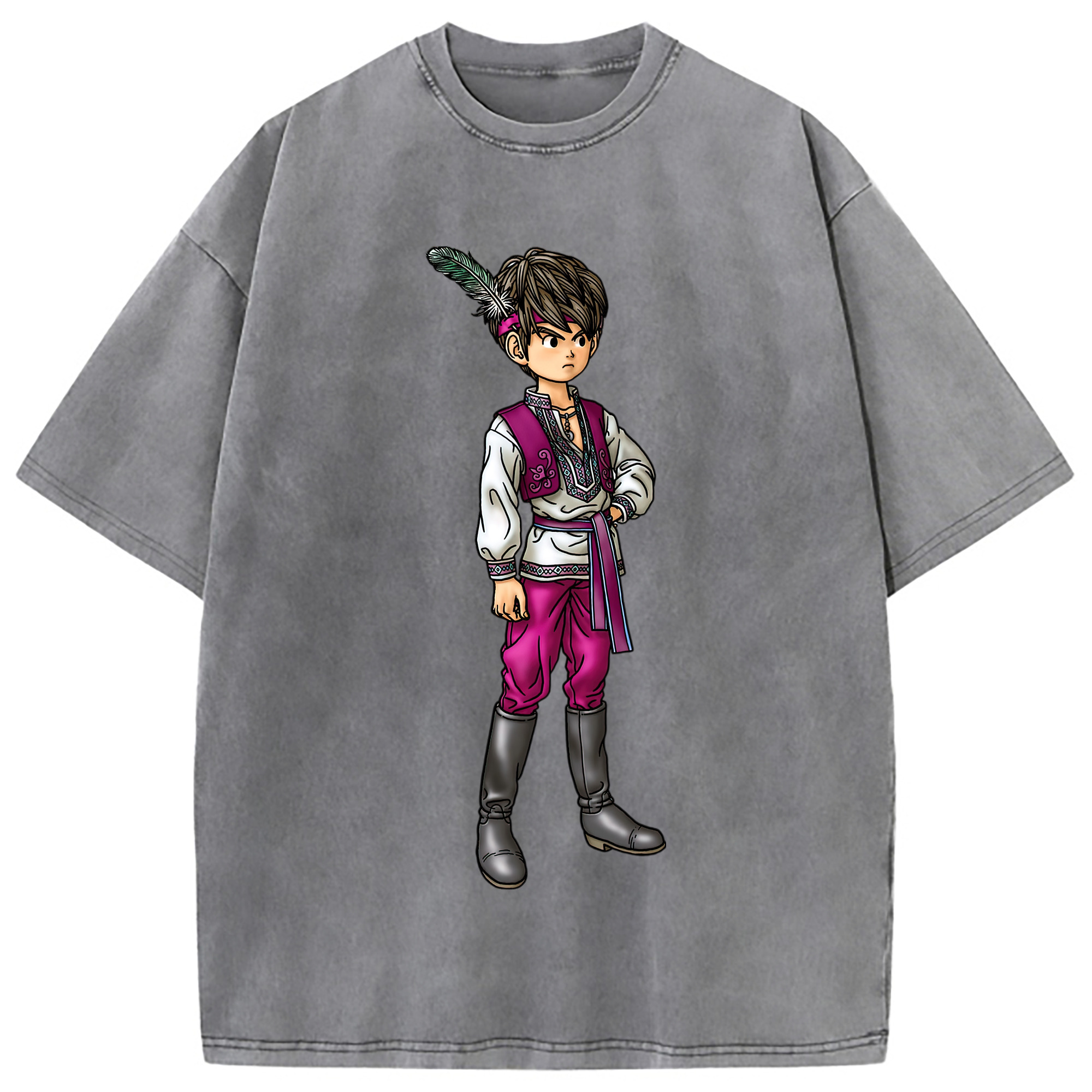 （画像用） ドラゴンクエスト Doragon Kuesuto Dragon Quest 綿100% ヴィンテージ風 半袖Tシャツ（フロントプリント）