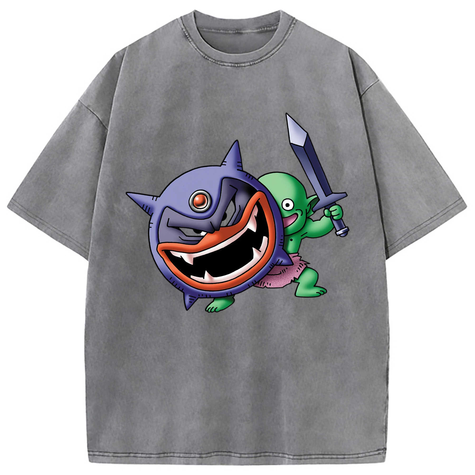 （画像用） ドラゴンクエスト Doragon Kuesuto Dragon Quest 綿100% ヴィンテージ風 半袖Tシャツ（フロントプリント）