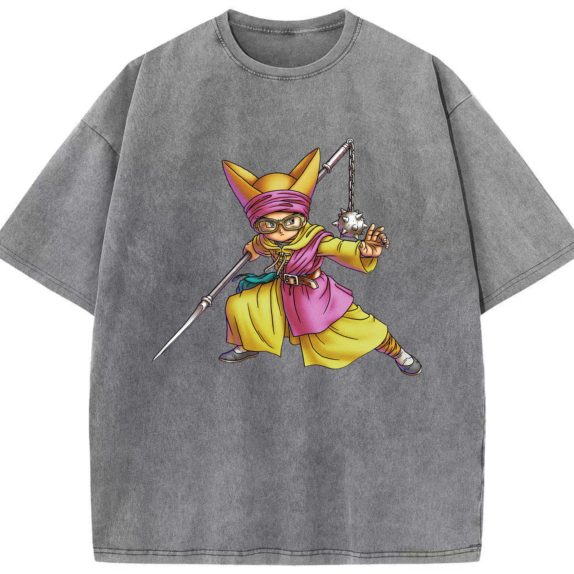 （画像用） ドラゴンクエスト Doragon Kuesuto Dragon Quest 綿100% ヴィンテージ風 半袖Tシャツ（フロントプリント）