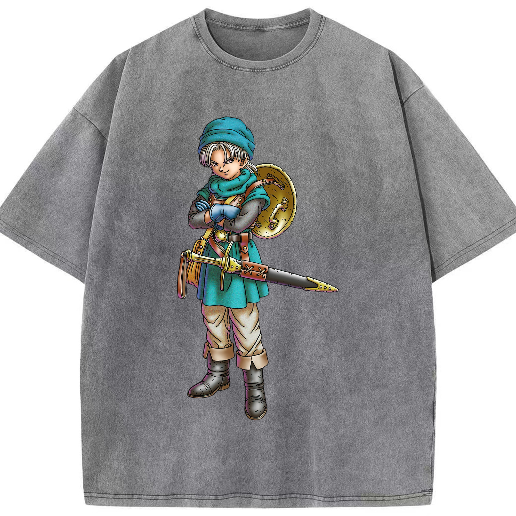 （画像用） ドラゴンクエスト Doragon Kuesuto Dragon Quest 綿100% ヴィンテージ風 半袖Tシャツ（フロントプリント）