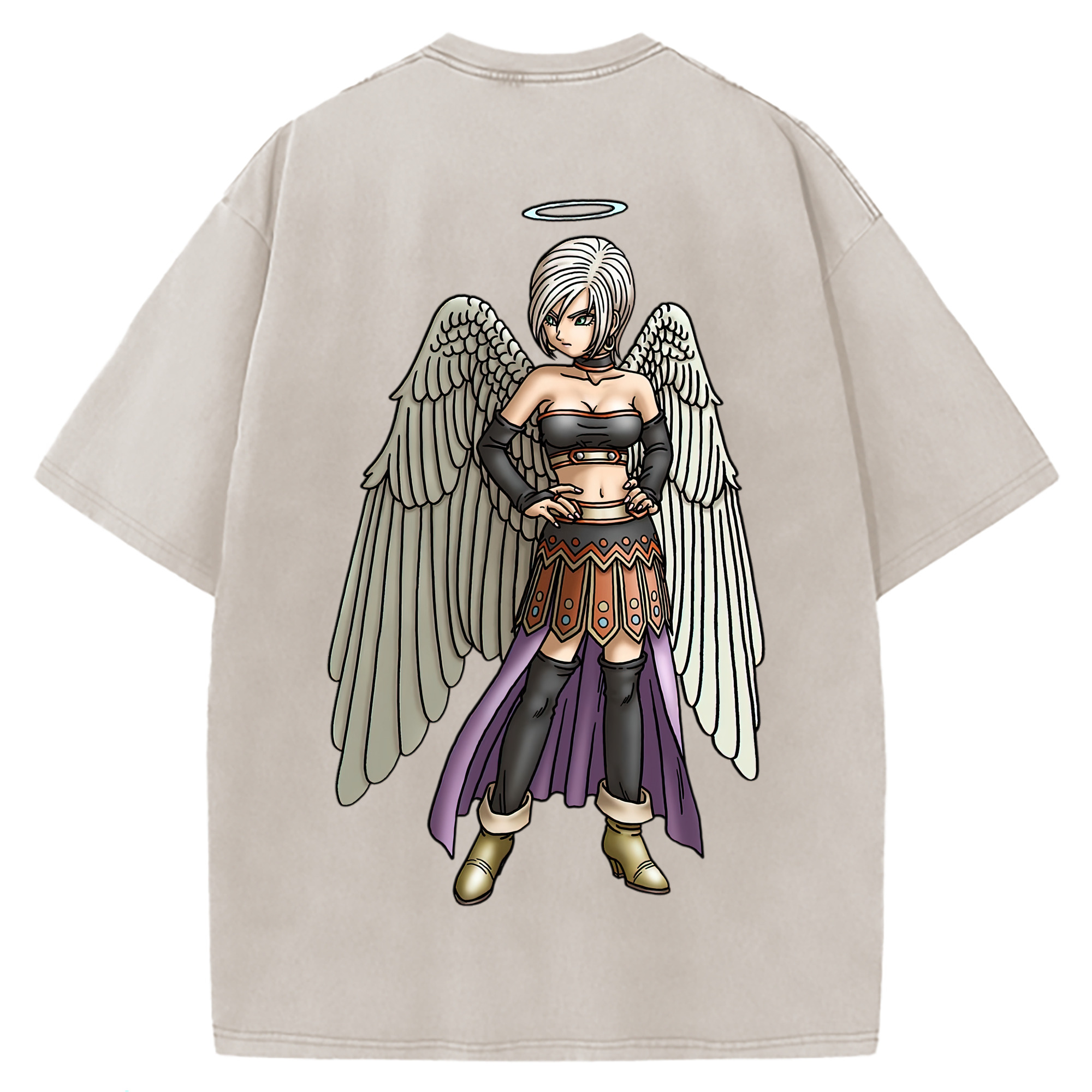 （画像用） ドラゴンクエスト Doragon Kuesuto Dragon Quest 綿100% ヴィンテージ風 半袖Tシャツ（背面プリント）