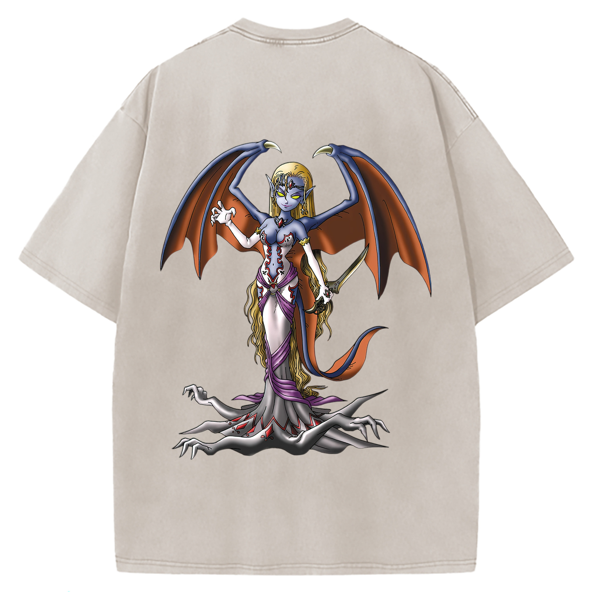（画像用） ドラゴンクエスト Doragon Kuesuto Dragon Quest 綿100% ヴィンテージ風 半袖Tシャツ（背面プリント）