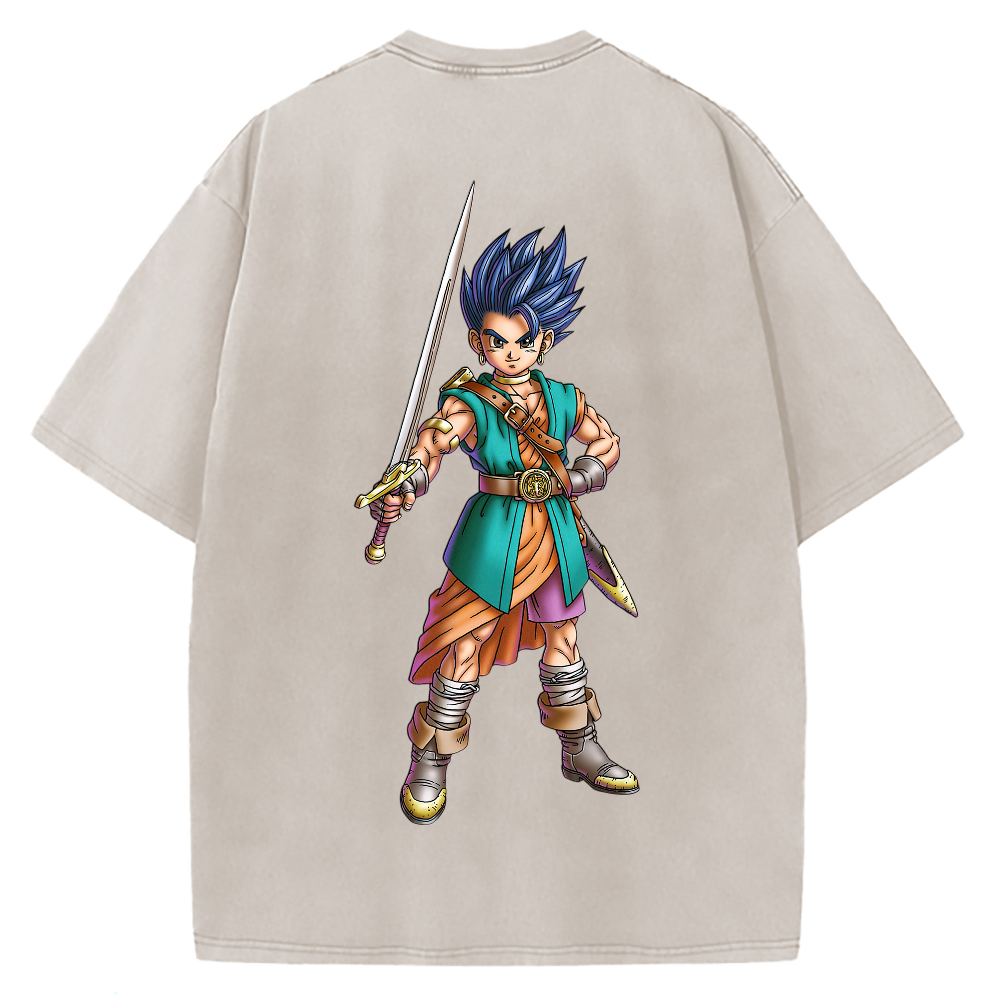 （画像用） ドラゴンクエスト Doragon Kuesuto Dragon Quest 綿100% ヴィンテージ風 半袖Tシャツ（背面プリント）
