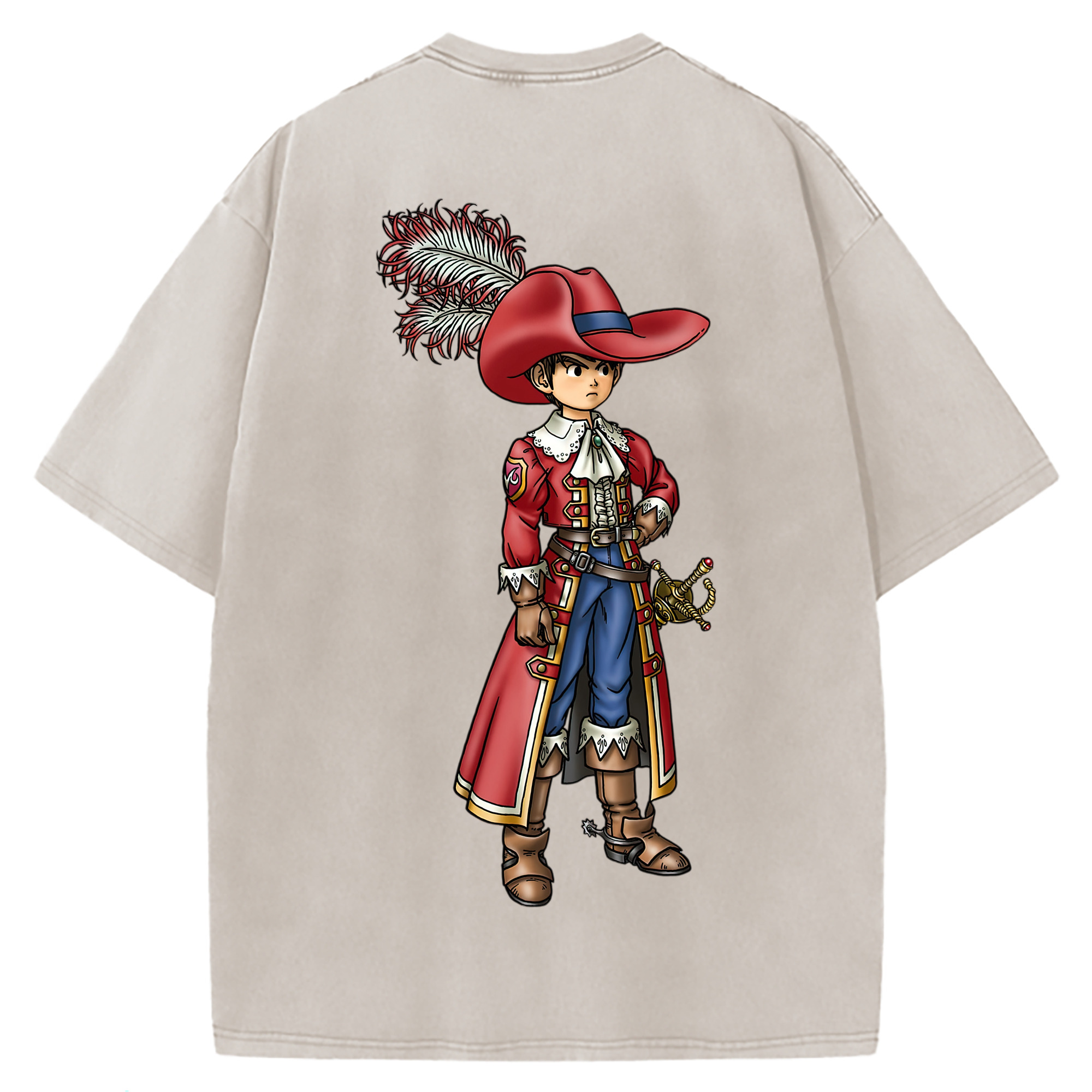 （画像用） ドラゴンクエスト Doragon Kuesuto Dragon Quest 綿100% ヴィンテージ風 半袖Tシャツ（背面プリント）
