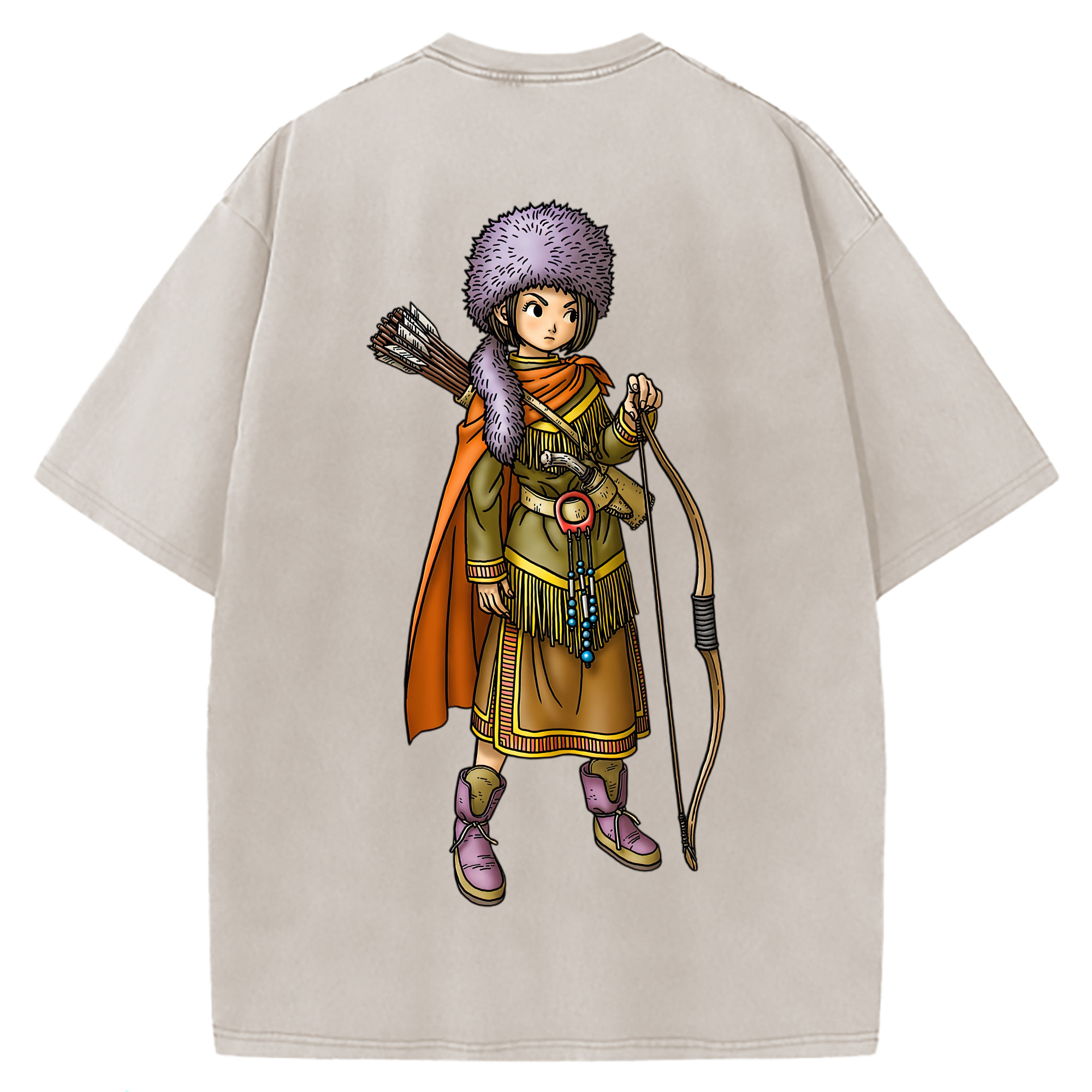 （画像用） ドラゴンクエスト Doragon Kuesuto Dragon Quest 綿100% ヴィンテージ風 半袖Tシャツ（背面プリント）