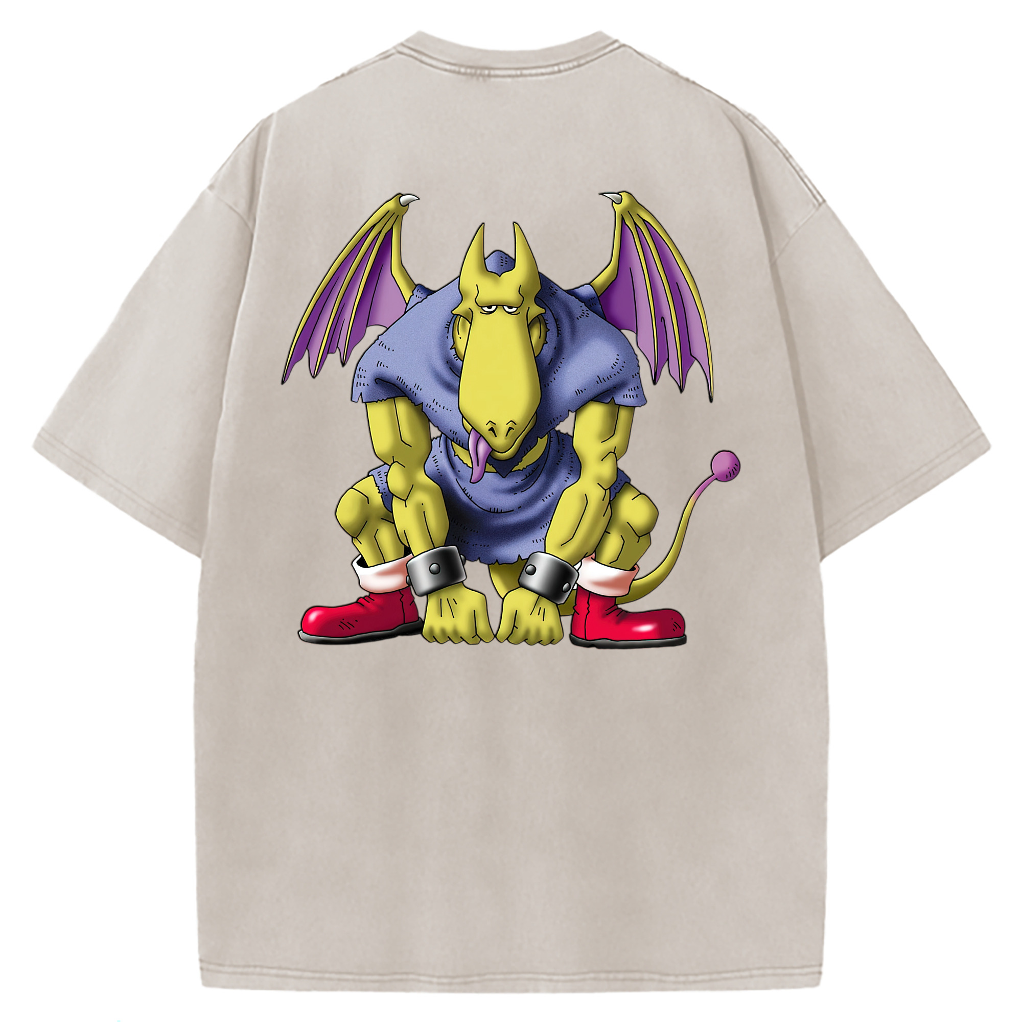 （画像用） ドラゴンクエスト Doragon Kuesuto Dragon Quest 綿100% ヴィンテージ風 半袖Tシャツ（背面プリント）