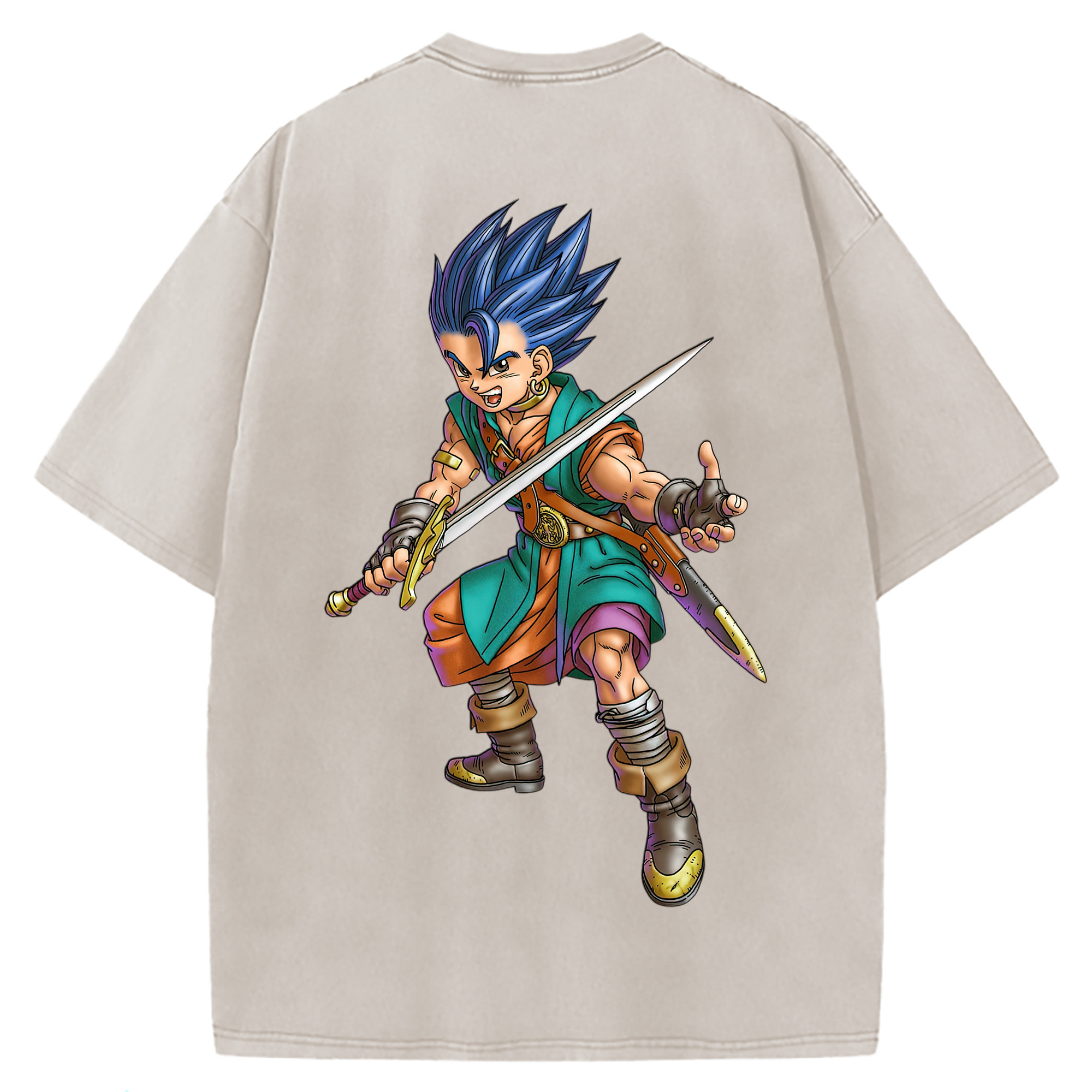 （画像用） ドラゴンクエスト Doragon Kuesuto Dragon Quest 綿100% ヴィンテージ風 半袖Tシャツ（背面プリント）