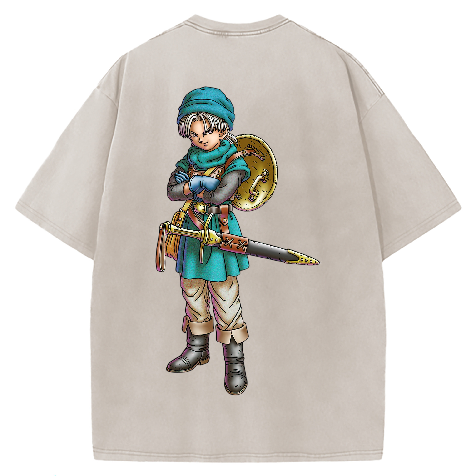 （画像用） ドラゴンクエスト Doragon Kuesuto Dragon Quest 綿100% ヴィンテージ風 半袖Tシャツ（背面プリント）