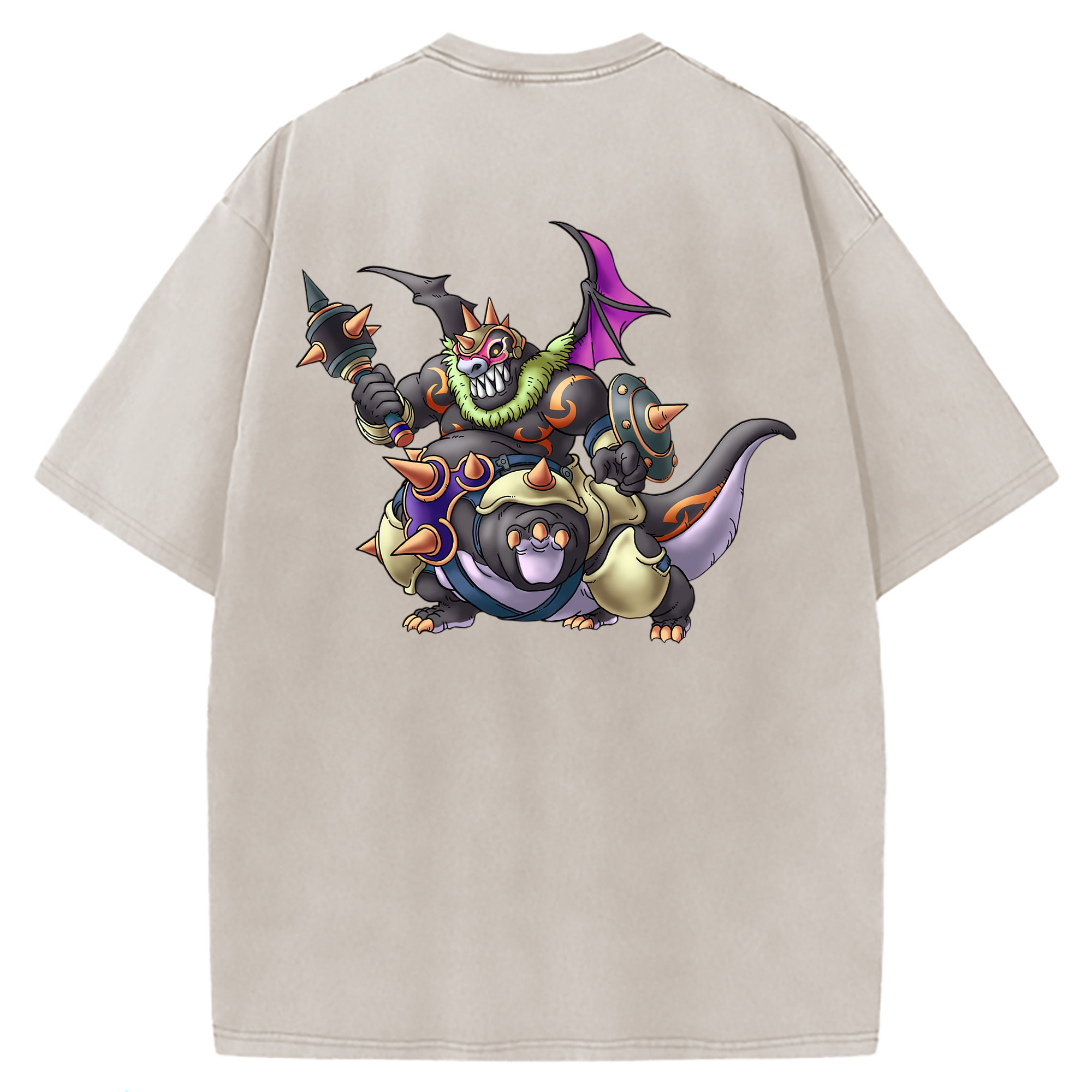 （画像用） ドラゴンクエスト Doragon Kuesuto Dragon Quest 綿100% ヴィンテージ風 半袖Tシャツ（背面プリント）