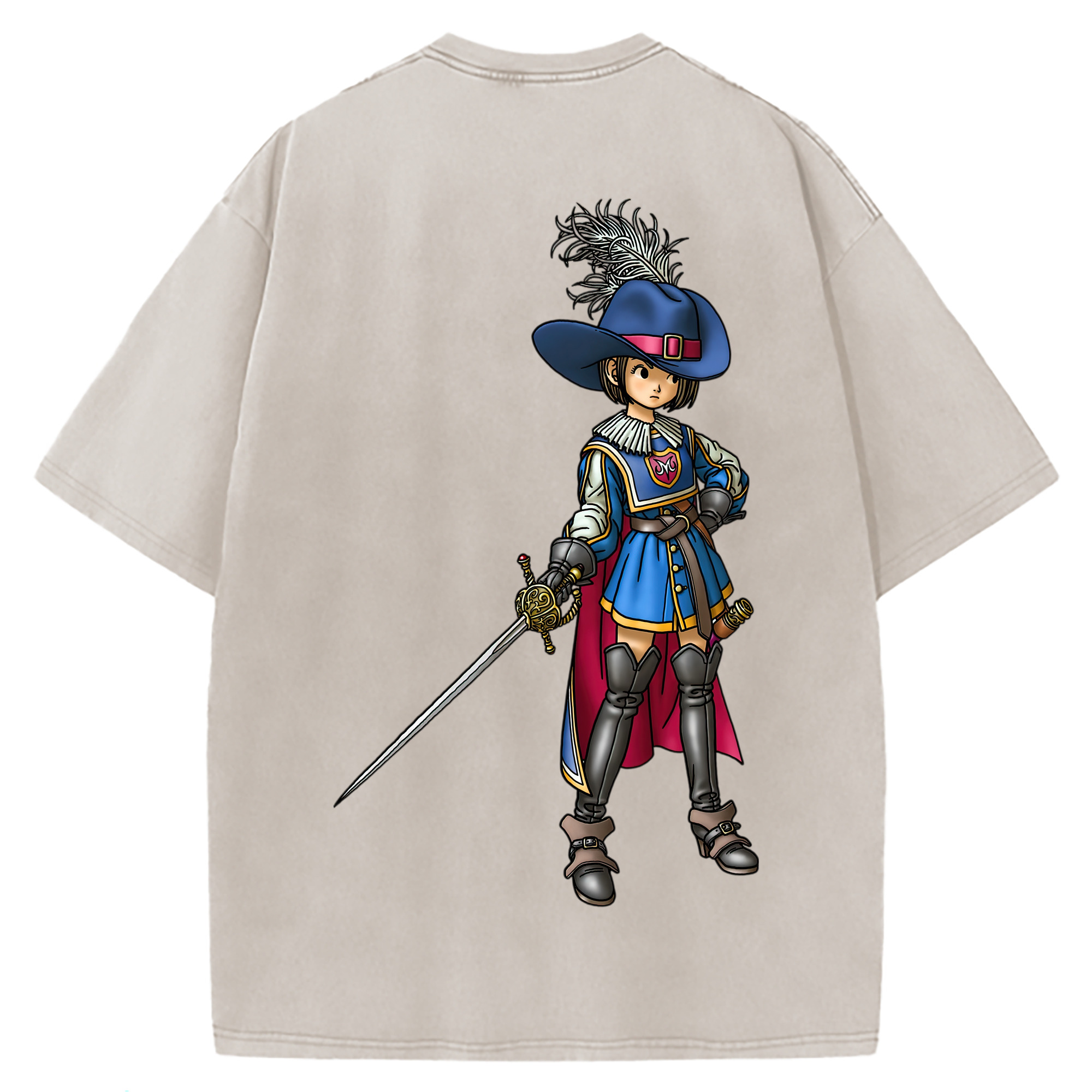 （画像用） ドラゴンクエスト Doragon Kuesuto Dragon Quest 綿100% ヴィンテージ風 半袖Tシャツ（背面プリント）
