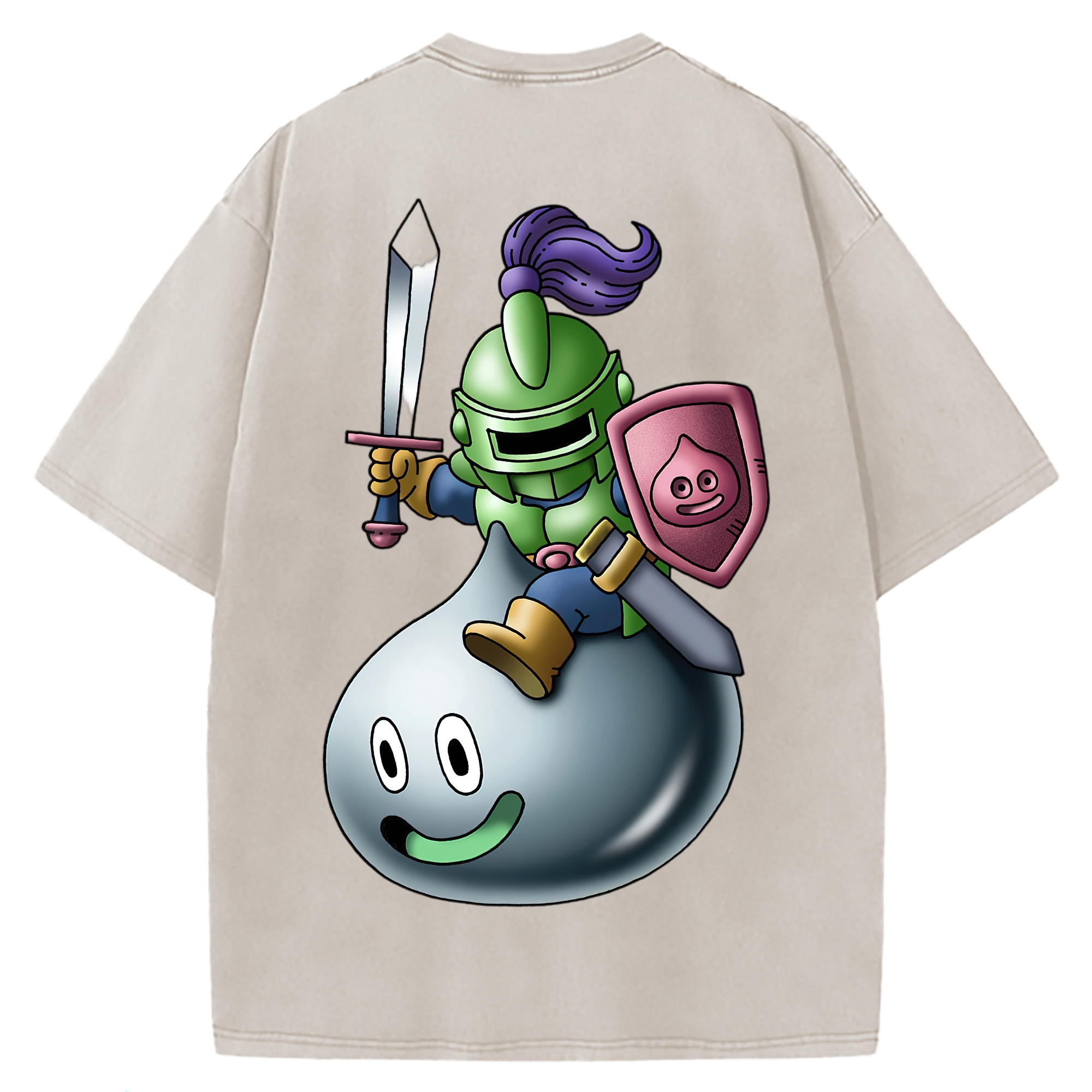 （画像用） ドラゴンクエスト Doragon Kuesuto Dragon Quest 綿100% ヴィンテージ風 半袖Tシャツ（背面プリント）