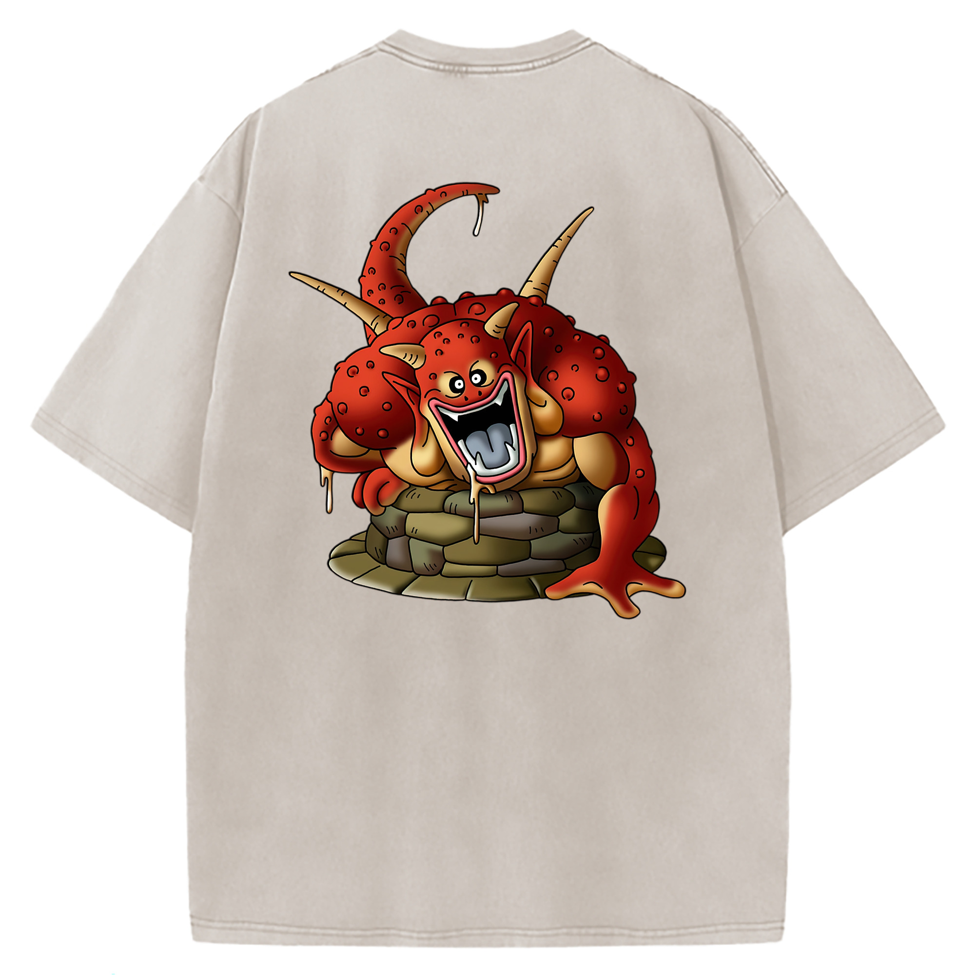 （画像用） ドラゴンクエスト Doragon Kuesuto Dragon Quest 綿100% ヴィンテージ風 半袖Tシャツ（背面プリント）