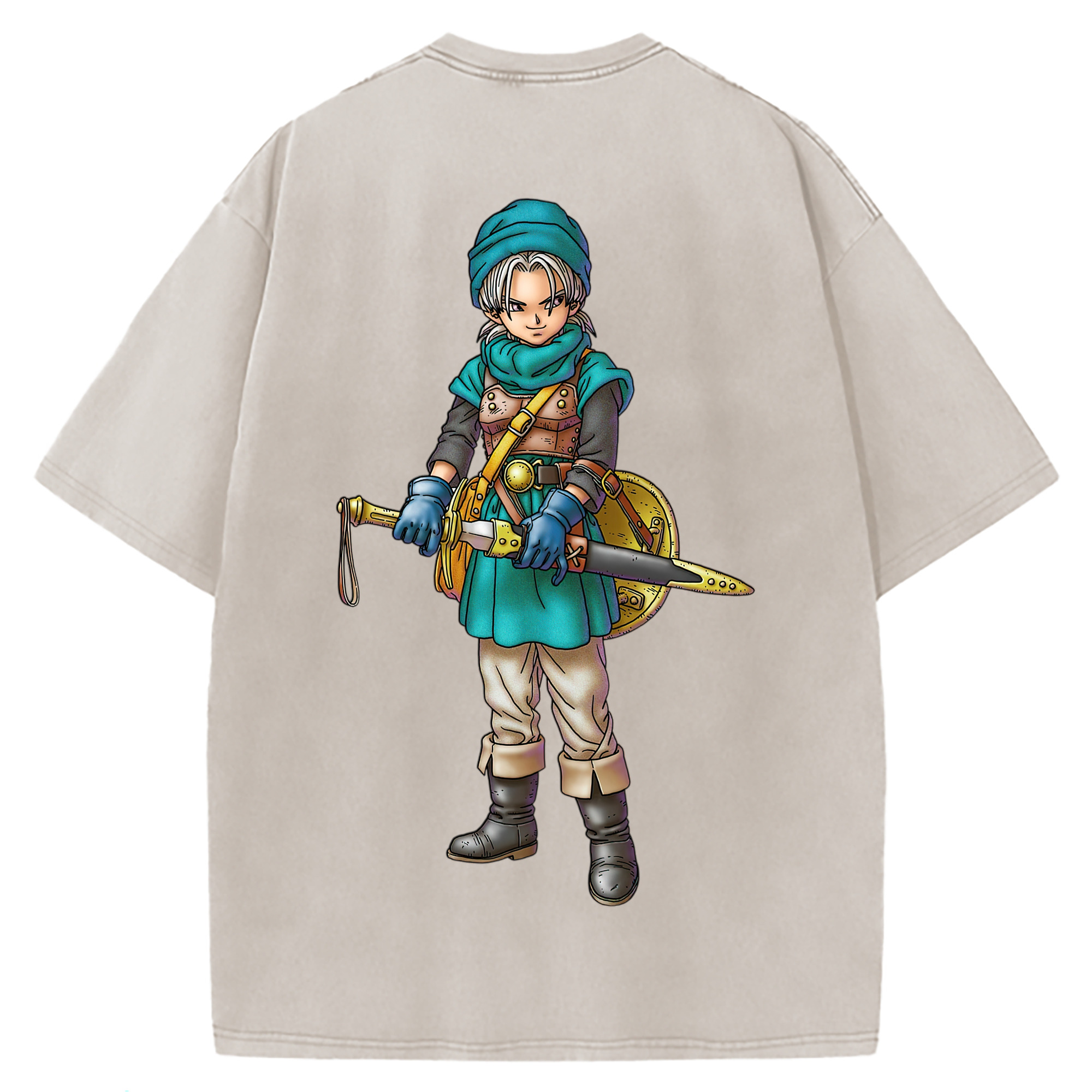 （画像用） ドラゴンクエスト Doragon Kuesuto Dragon Quest 綿100% ヴィンテージ風 半袖Tシャツ（背面プリント）
