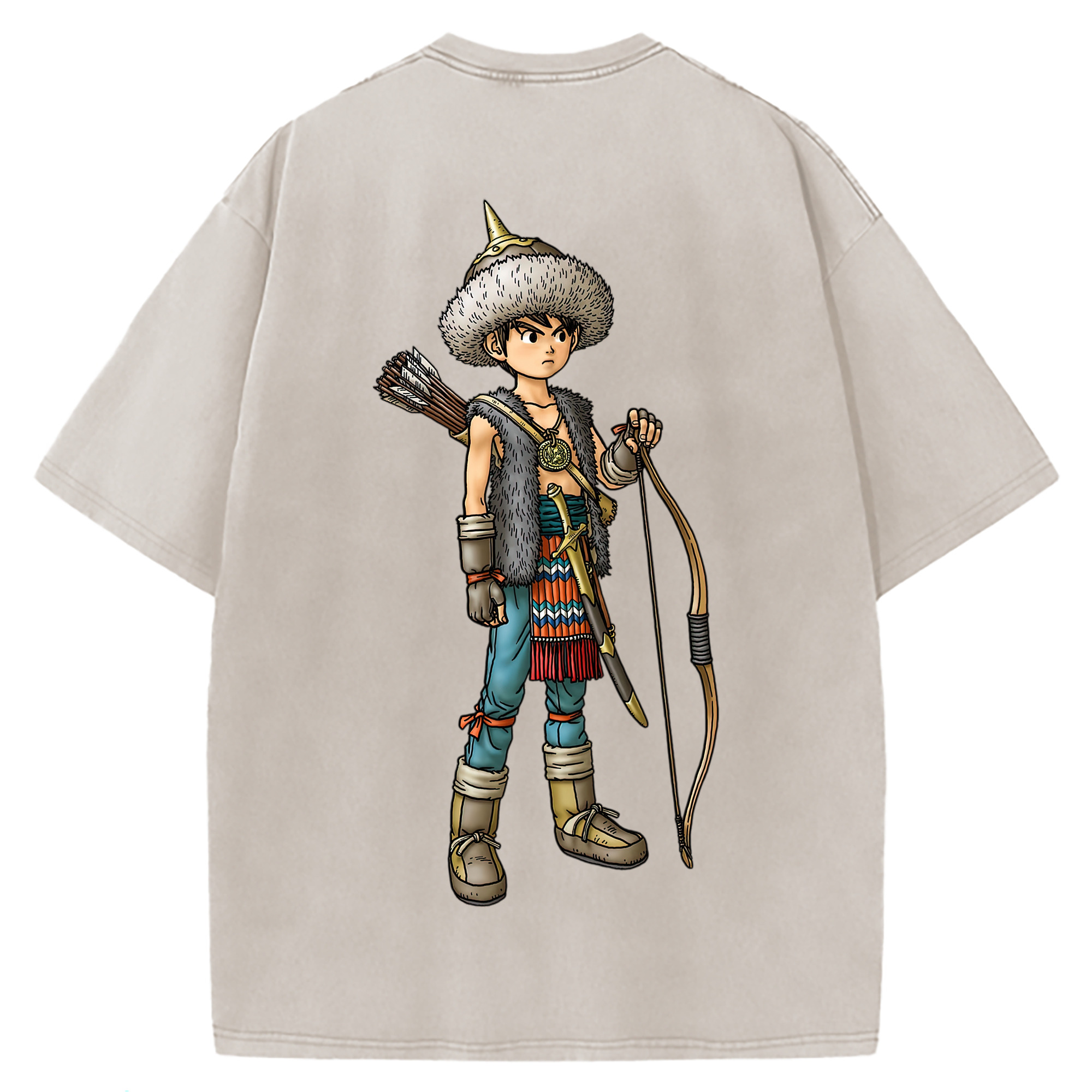 （画像用） ドラゴンクエスト Doragon Kuesuto Dragon Quest 綿100% ヴィンテージ風 半袖Tシャツ（背面プリント）
