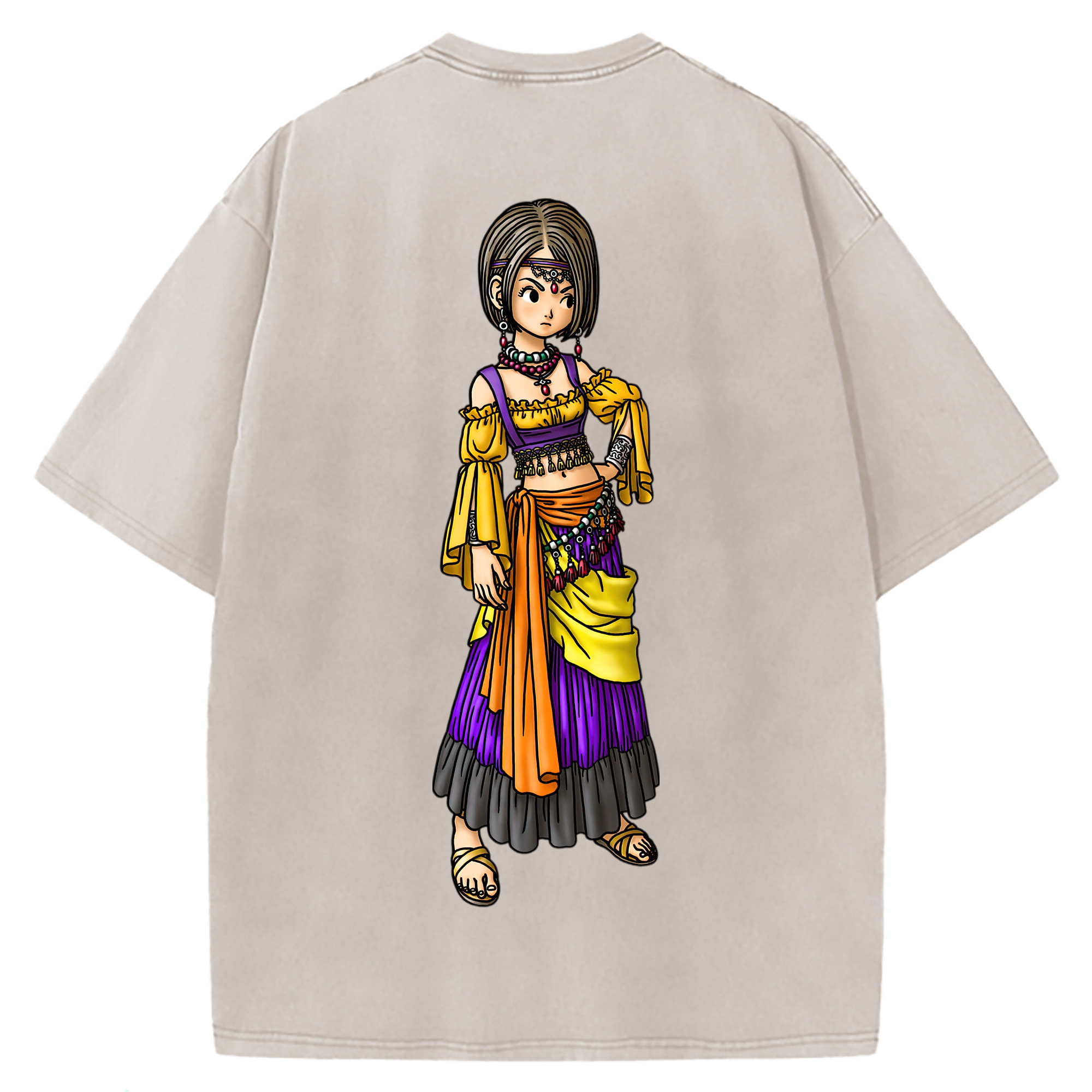 （画像用） ドラゴンクエスト Doragon Kuesuto Dragon Quest 綿100% ヴィンテージ風 半袖Tシャツ（背面プリント）