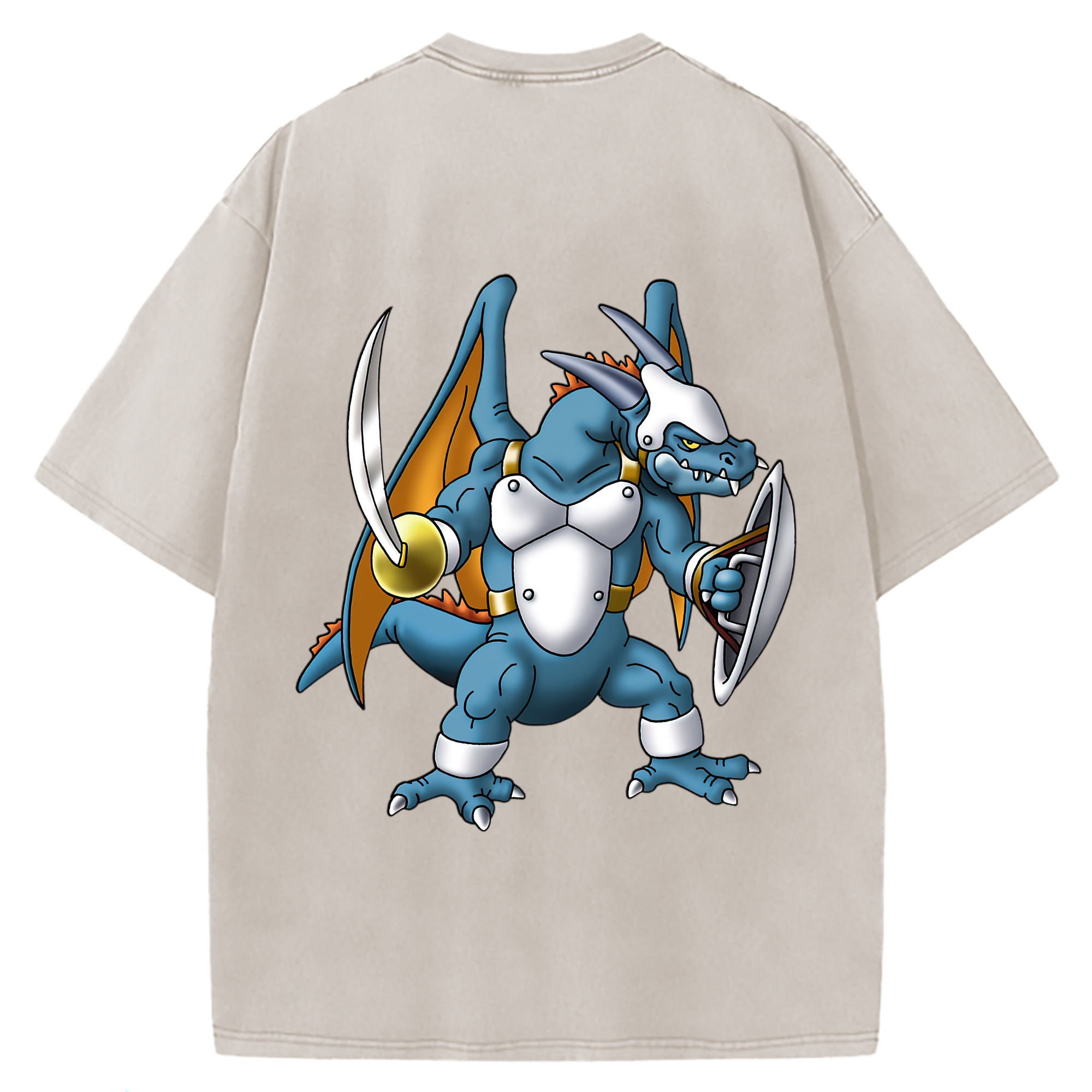 （画像用） ドラゴンクエスト Doragon Kuesuto Dragon Quest 綿100% ヴィンテージ風 半袖Tシャツ（背面プリント）