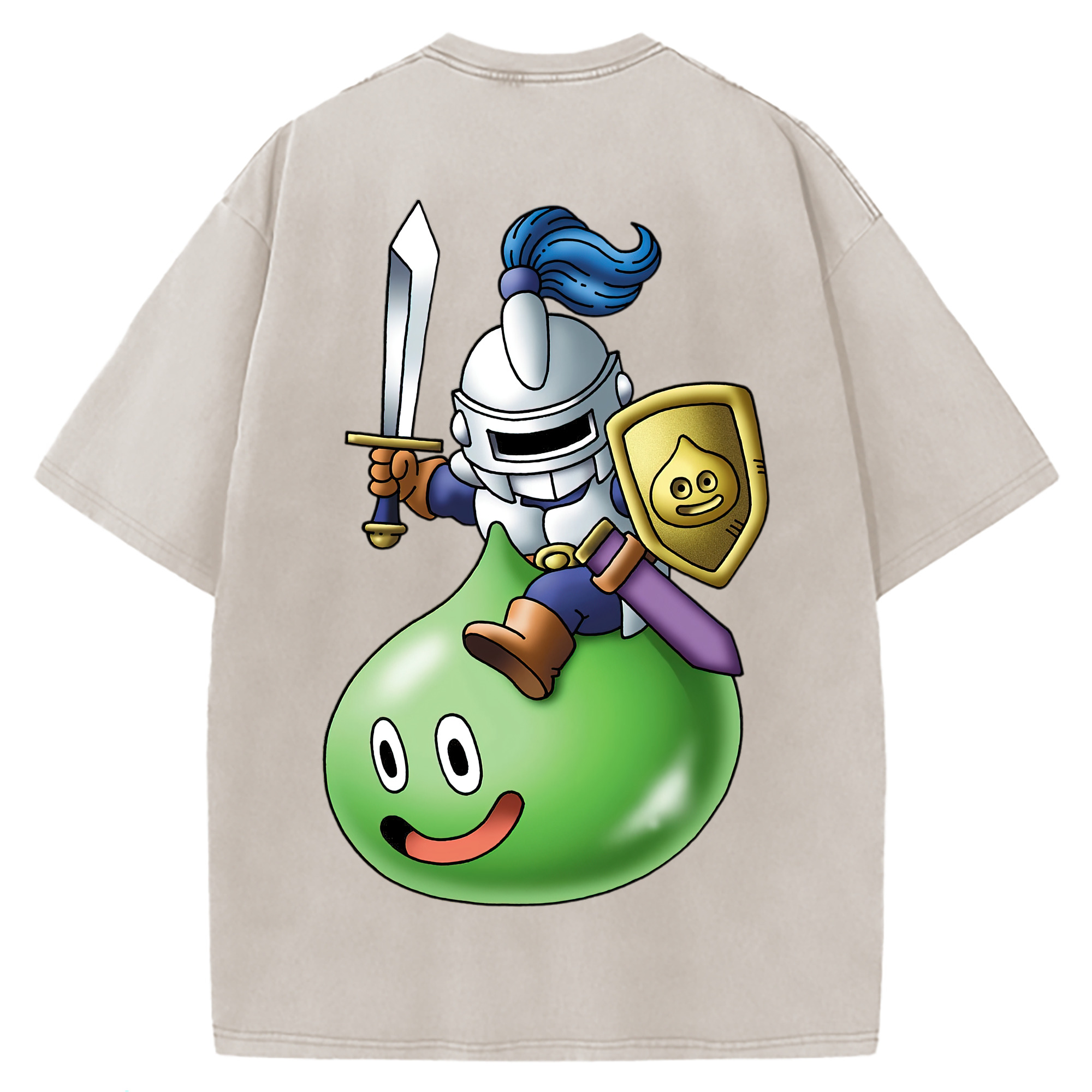 （画像用） ドラゴンクエスト Doragon Kuesuto Dragon Quest 綿100% ヴィンテージ風 半袖Tシャツ（背面プリント）