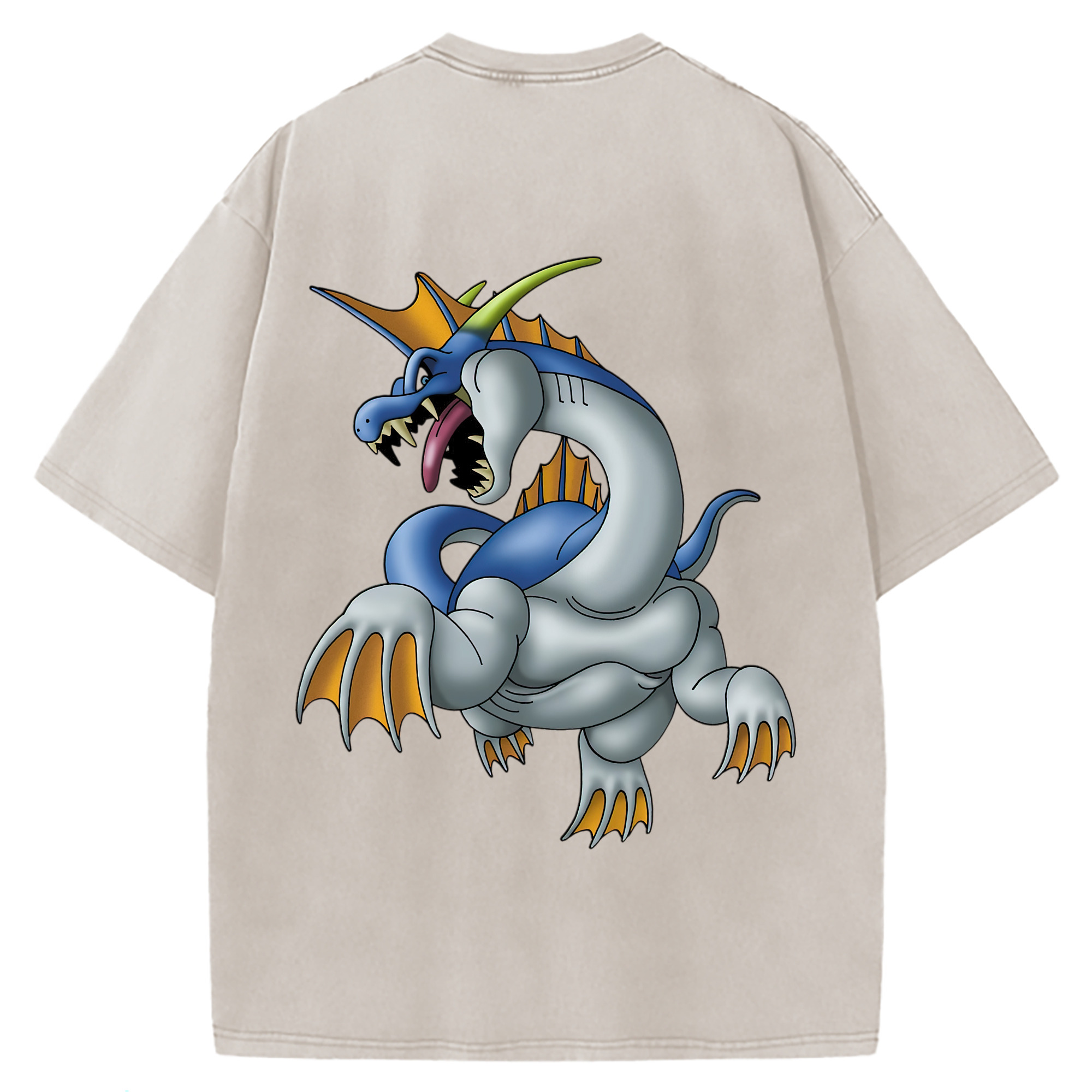 （画像用） ドラゴンクエスト Doragon Kuesuto Dragon Quest 綿100% ヴィンテージ風 半袖Tシャツ（背面プリント）