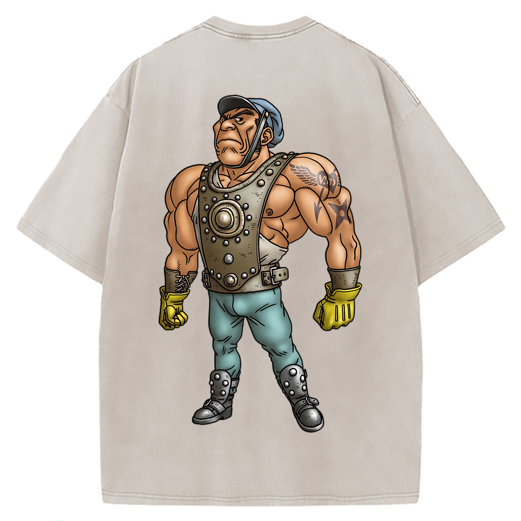 （画像用） ドラゴンクエスト Doragon Kuesuto Dragon Quest 綿100% ヴィンテージ風 半袖Tシャツ（背面プリント）