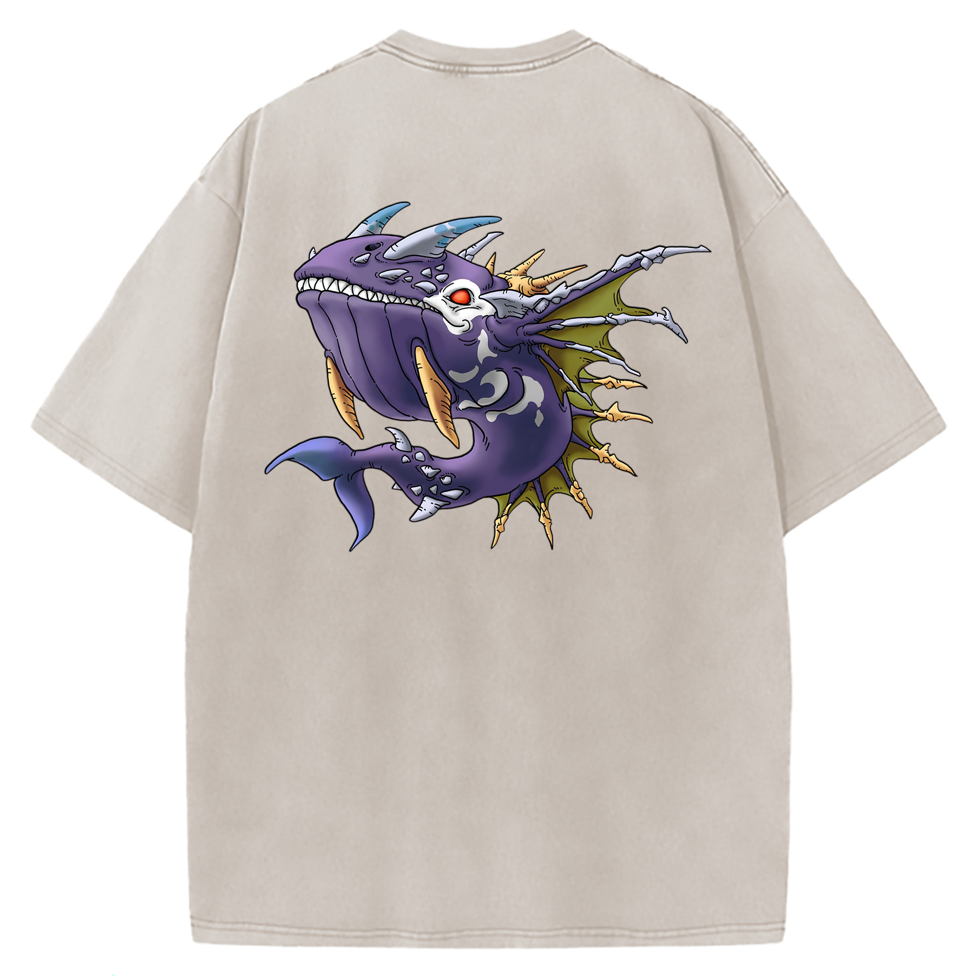 （画像用） ドラゴンクエスト Doragon Kuesuto Dragon Quest 綿100% ヴィンテージ風 半袖Tシャツ（背面プリント）