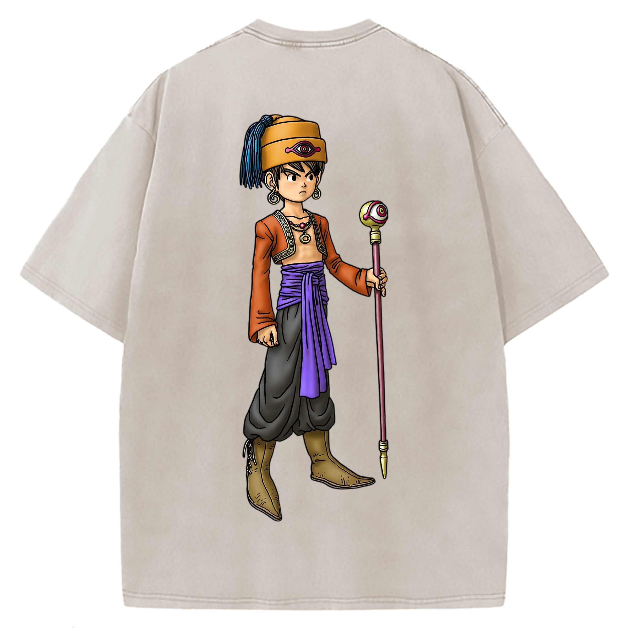 （画像用） ドラゴンクエスト Doragon Kuesuto Dragon Quest 綿100% ヴィンテージ風 半袖Tシャツ（背面プリント）