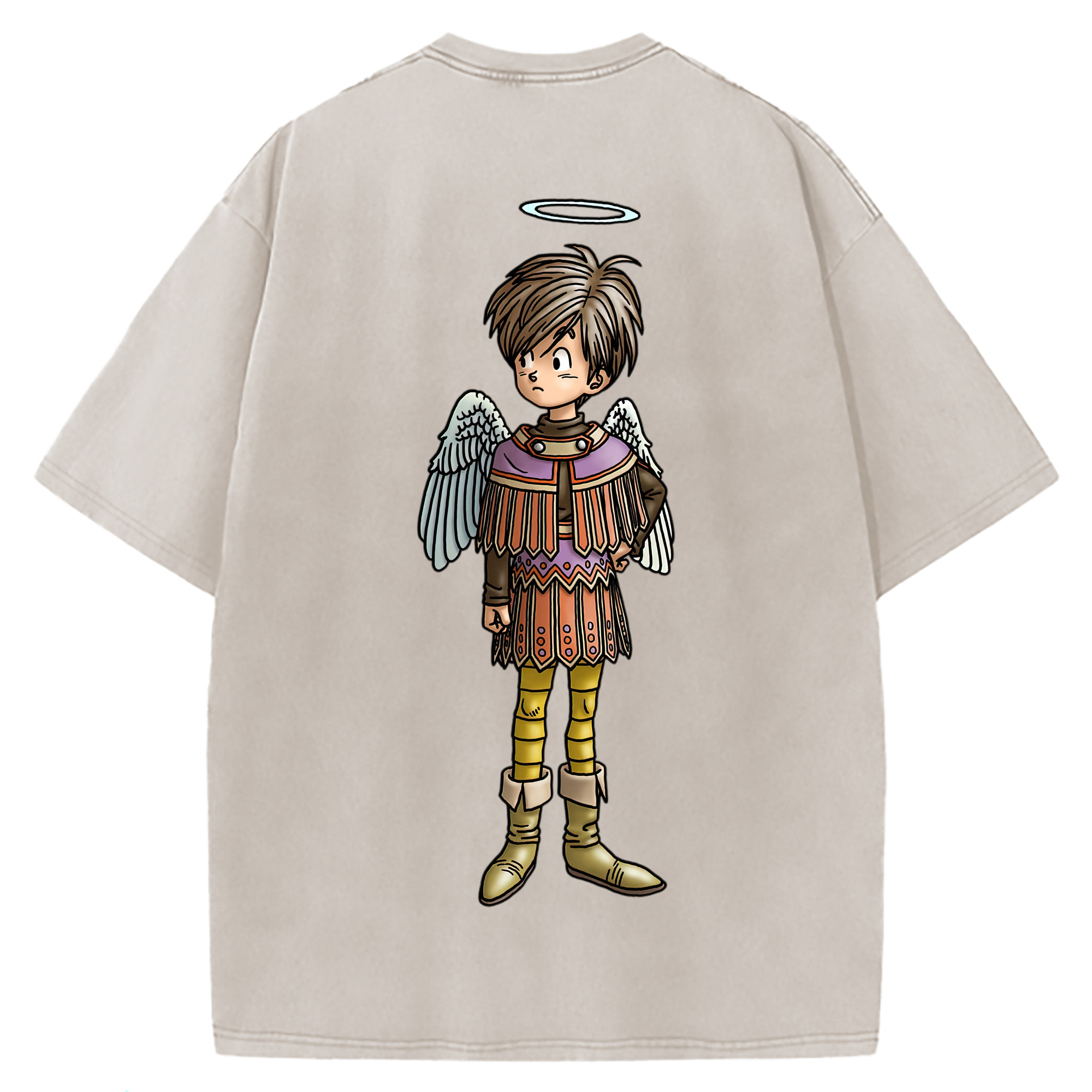 （画像用） ドラゴンクエスト Doragon Kuesuto Dragon Quest 綿100% ヴィンテージ風 半袖Tシャツ（背面プリント）
