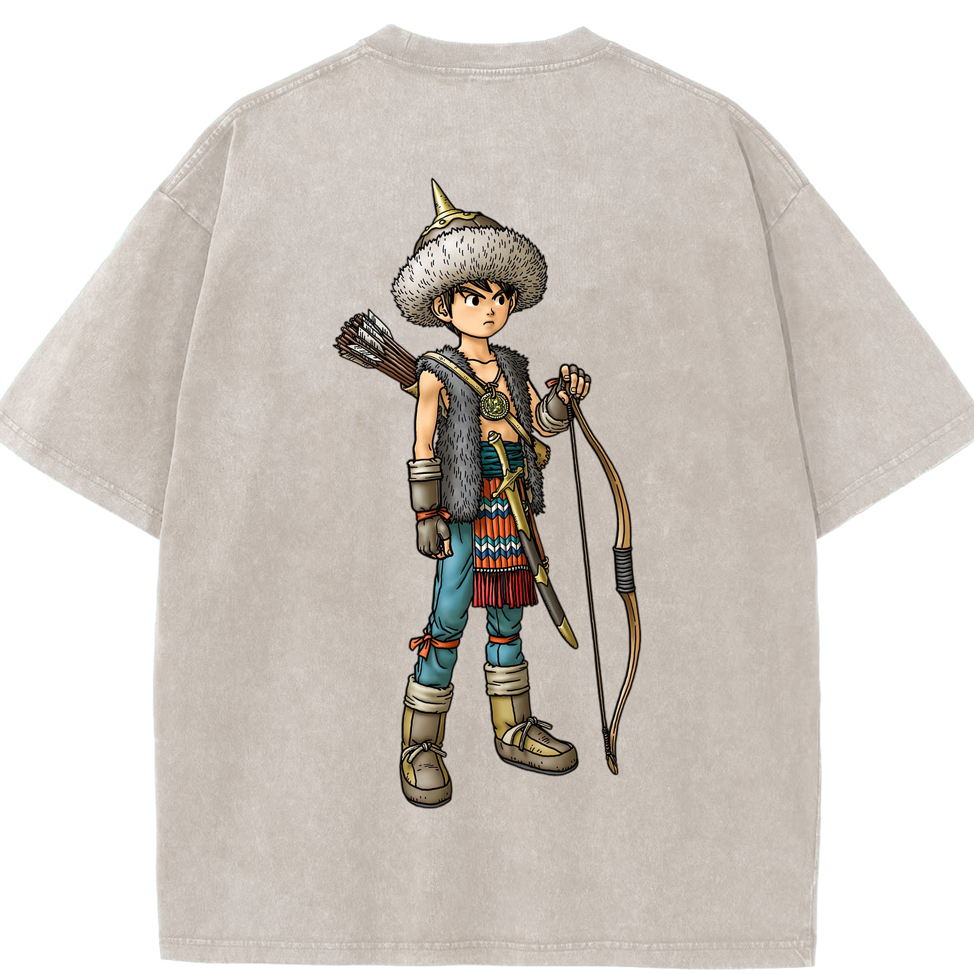 （画像用） ドラゴンクエスト Doragon Kuesuto Dragon Quest 綿100% ヴィンテージ風 半袖Tシャツ（背面プリント）