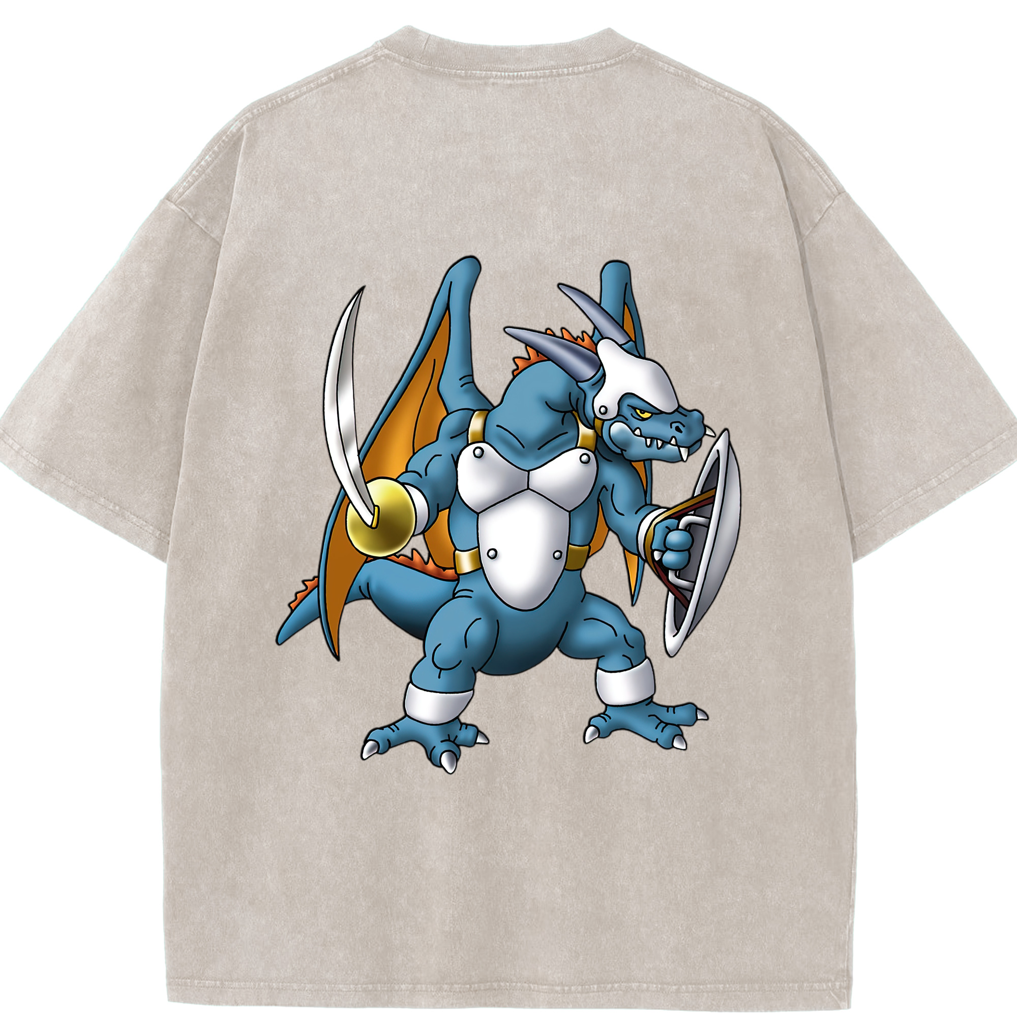 （画像用） ドラゴンクエスト Doragon Kuesuto Dragon Quest 綿100% ヴィンテージ風 半袖Tシャツ（背面プリント）