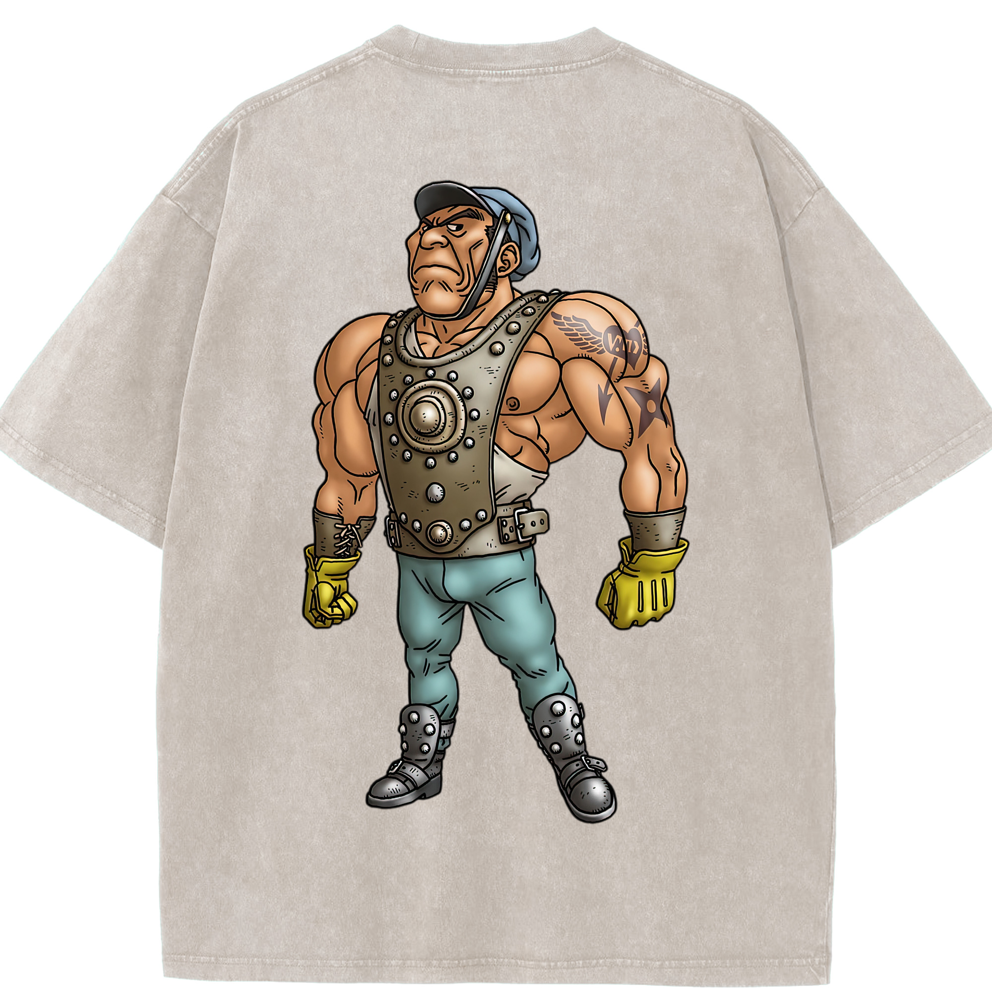 （画像用） ドラゴンクエスト Doragon Kuesuto Dragon Quest 綿100% ヴィンテージ風 半袖Tシャツ（背面プリント）